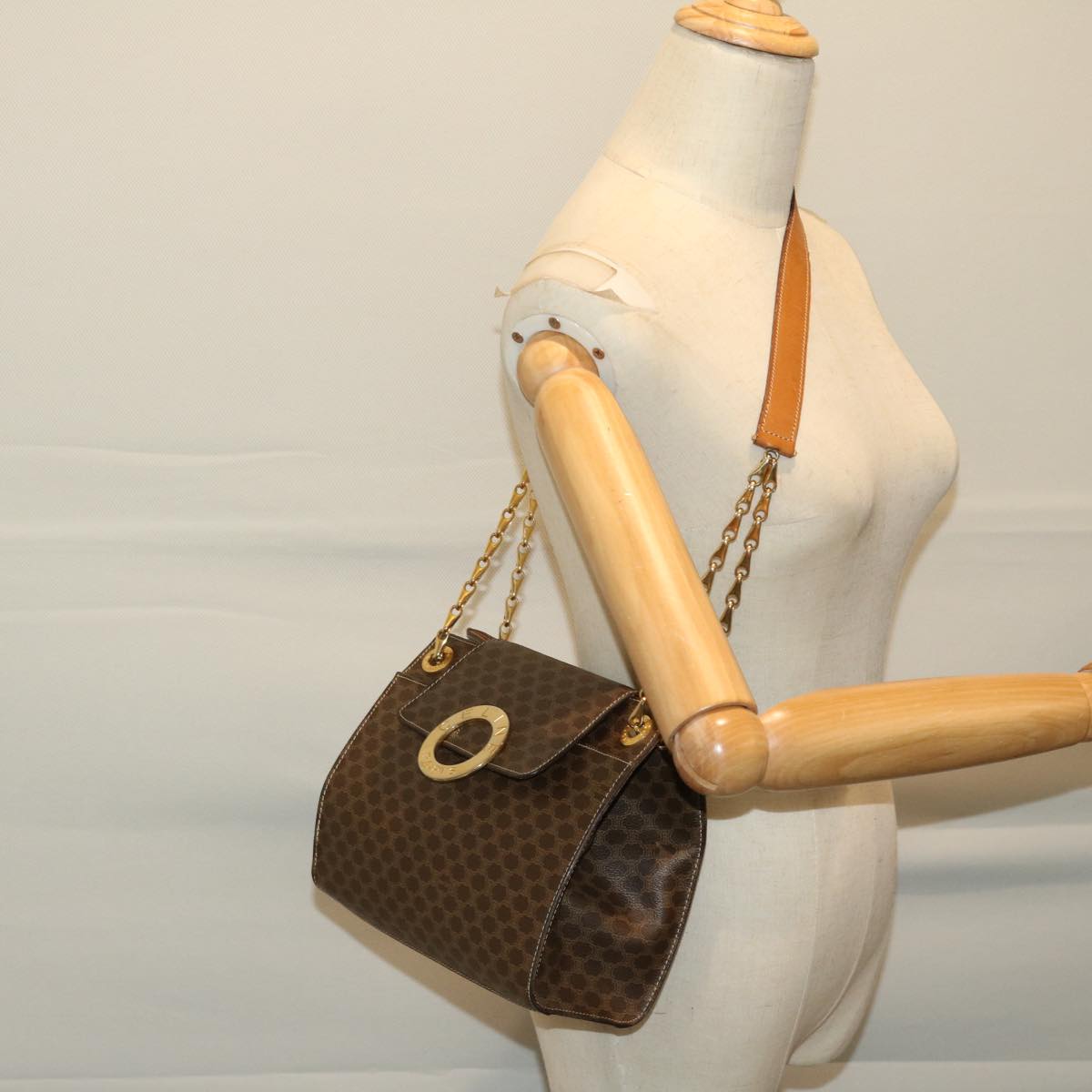 CELINE Macadam Canvas Shoulder Bag PVC Brown Auth 68845