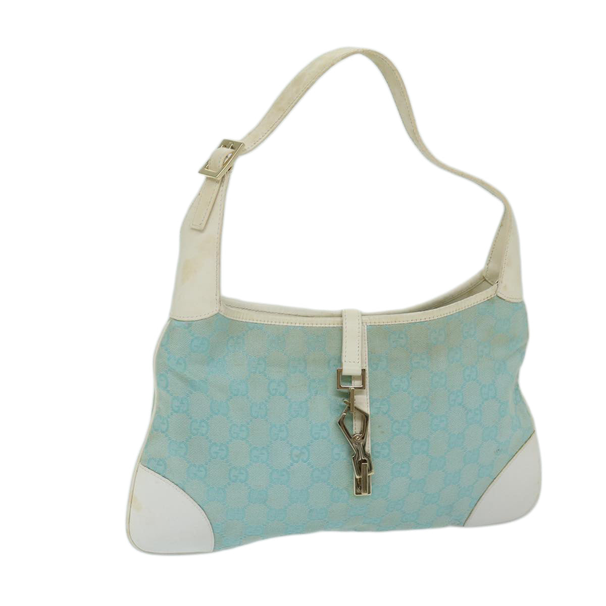 GUCCI GG Canvas Jackie Shoulder Bag Light Blue White Auth 68866