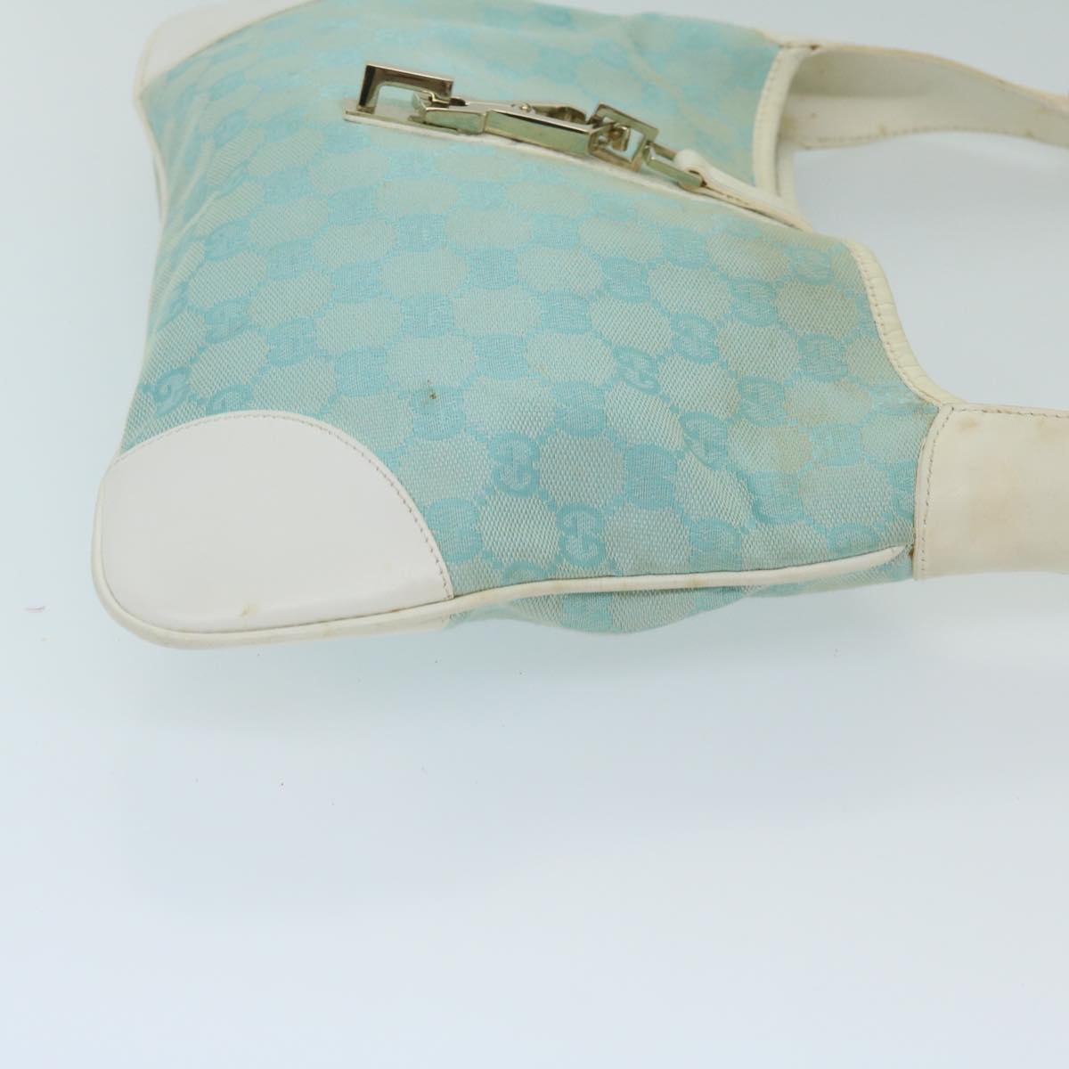 GUCCI GG Canvas Jackie Shoulder Bag Light Blue White Auth 68866