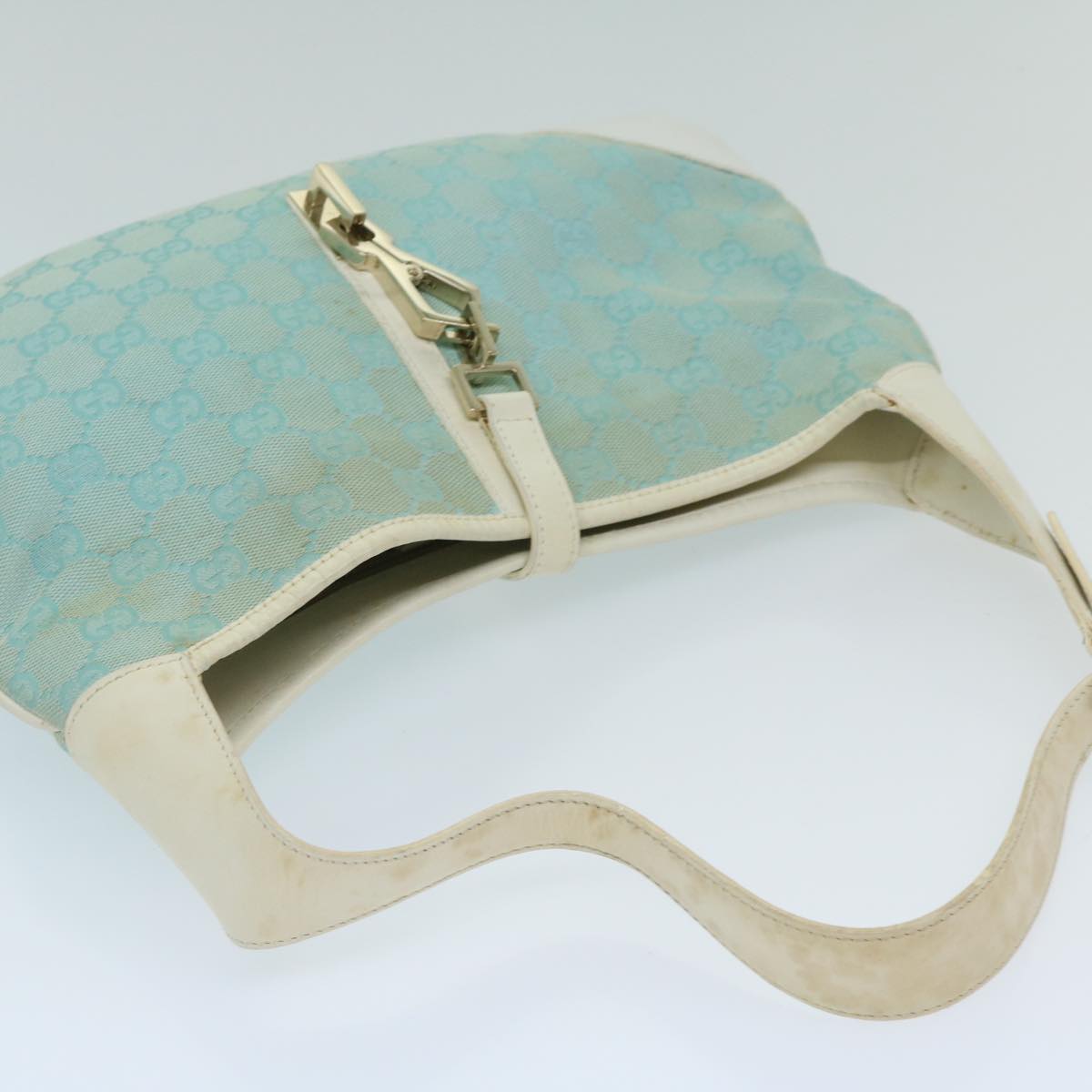 GUCCI GG Canvas Jackie Shoulder Bag Light Blue White Auth 68866