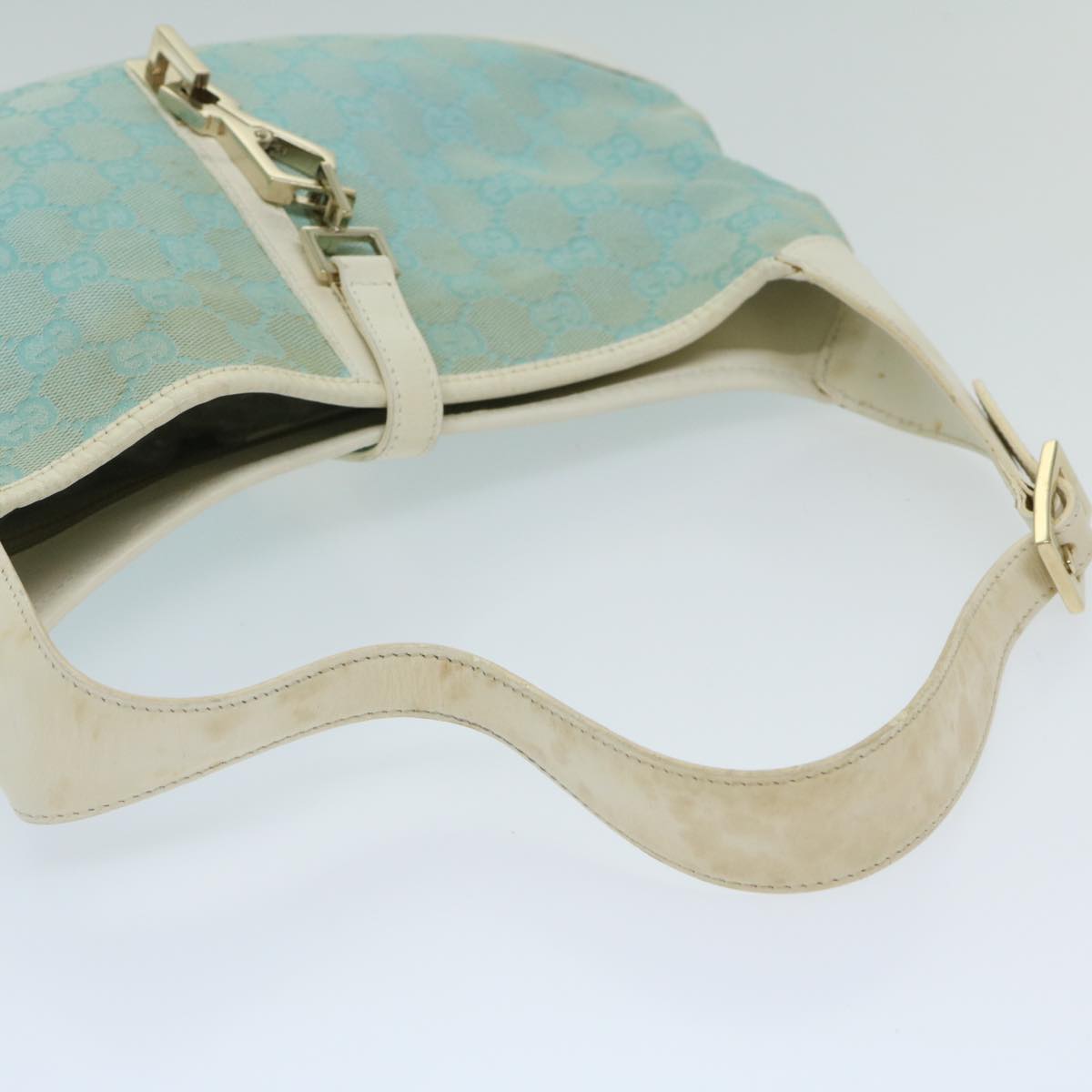 GUCCI GG Canvas Jackie Shoulder Bag Light Blue White Auth 68866