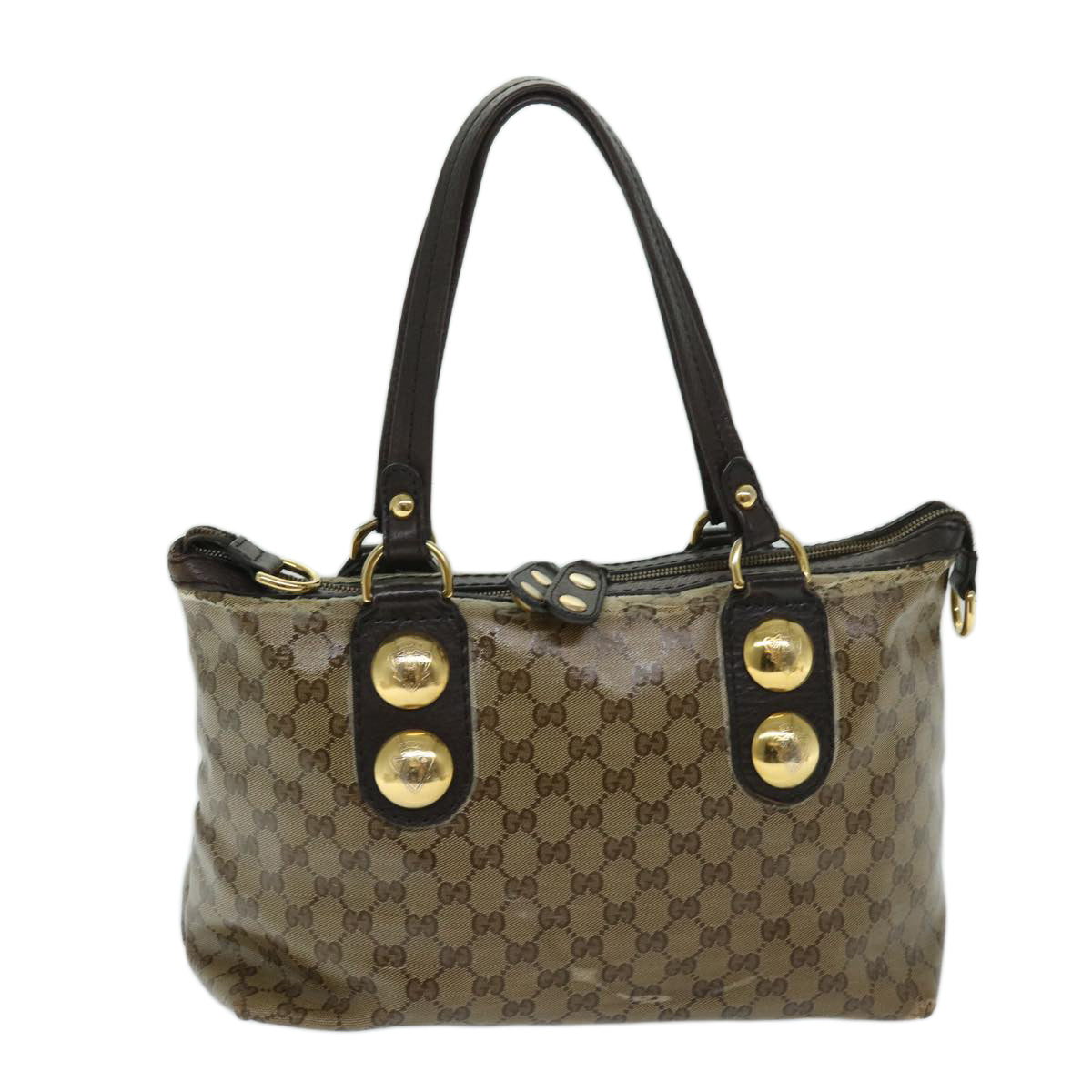 GUCCI GG Canvas Tote Bag Coated Canvas Beige Brown Auth 68867