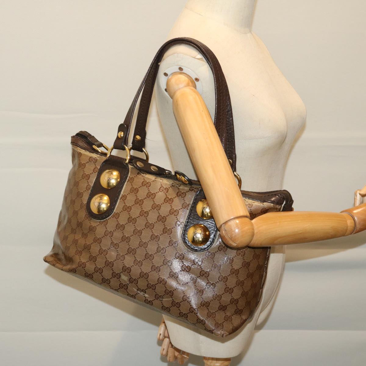 GUCCI GG Canvas Tote Bag Coated Canvas Beige Brown Auth 68867