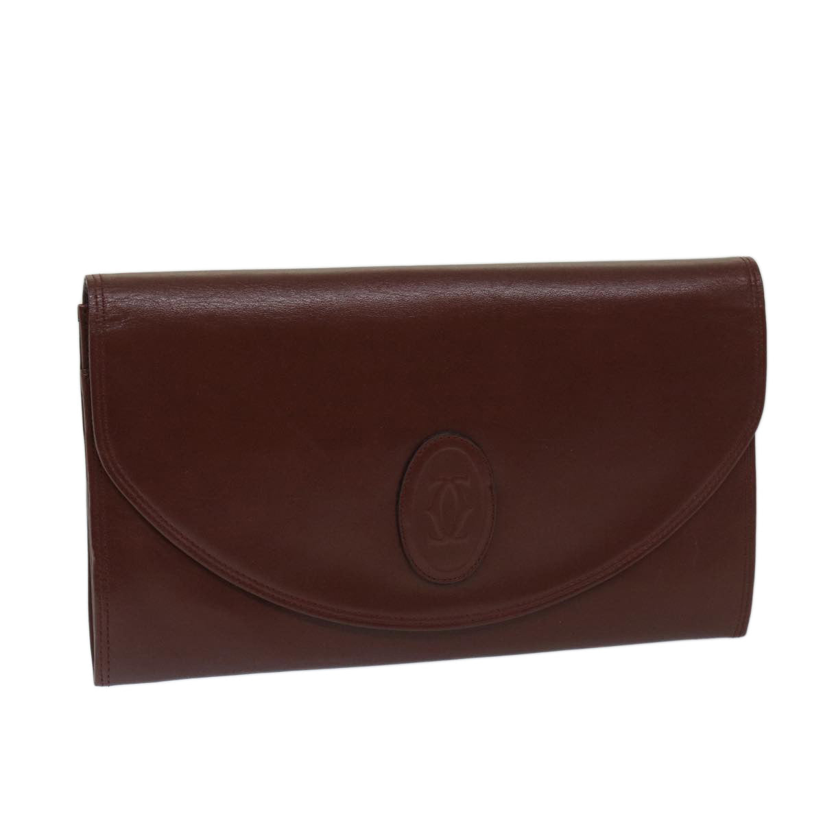 CARTIER Clutch Bag Leather Bordeaux Auth 68889