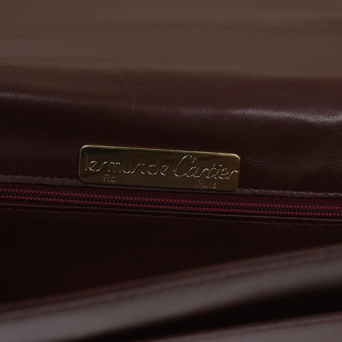 CARTIER Clutch Bag Leather Bordeaux Auth 68889