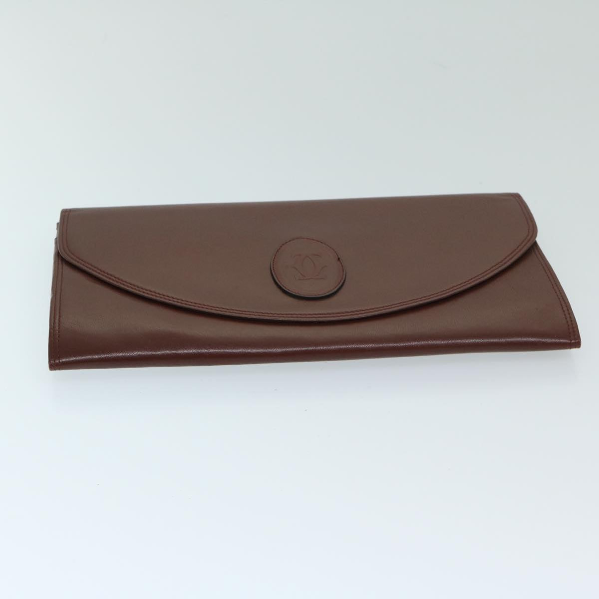 CARTIER Clutch Bag Leather Bordeaux Auth 68889