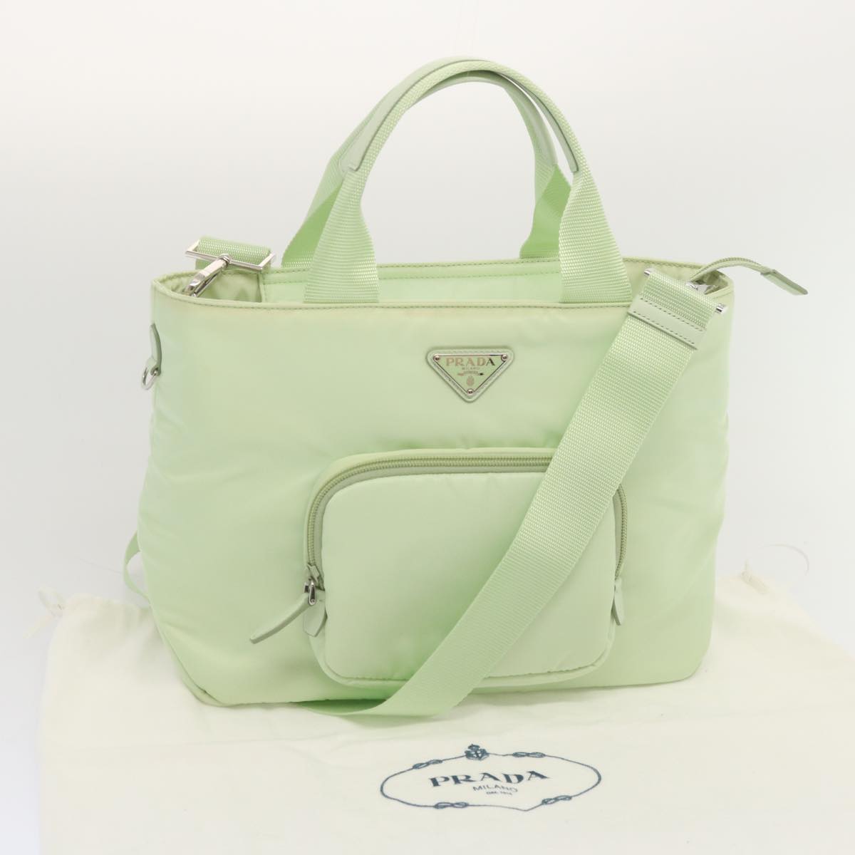 PRADA Hand Bag Nylon 2way Light Green Auth 68918AV