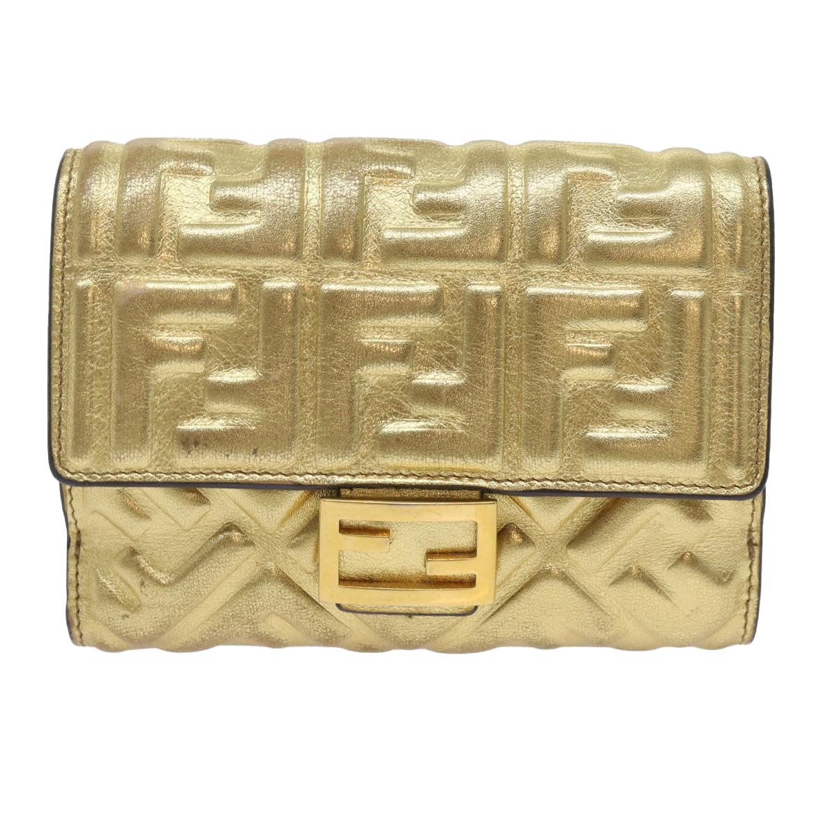 FENDI Zucca Canvas Mamma Wallet Gold Auth 68984