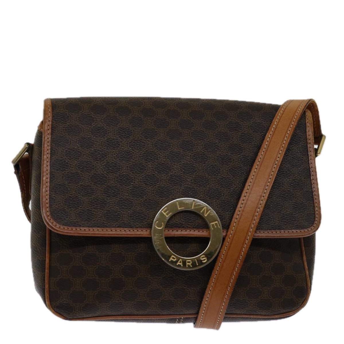 CELINE Macadam Canvas Shoulder Bag PVC Brown Auth 68999