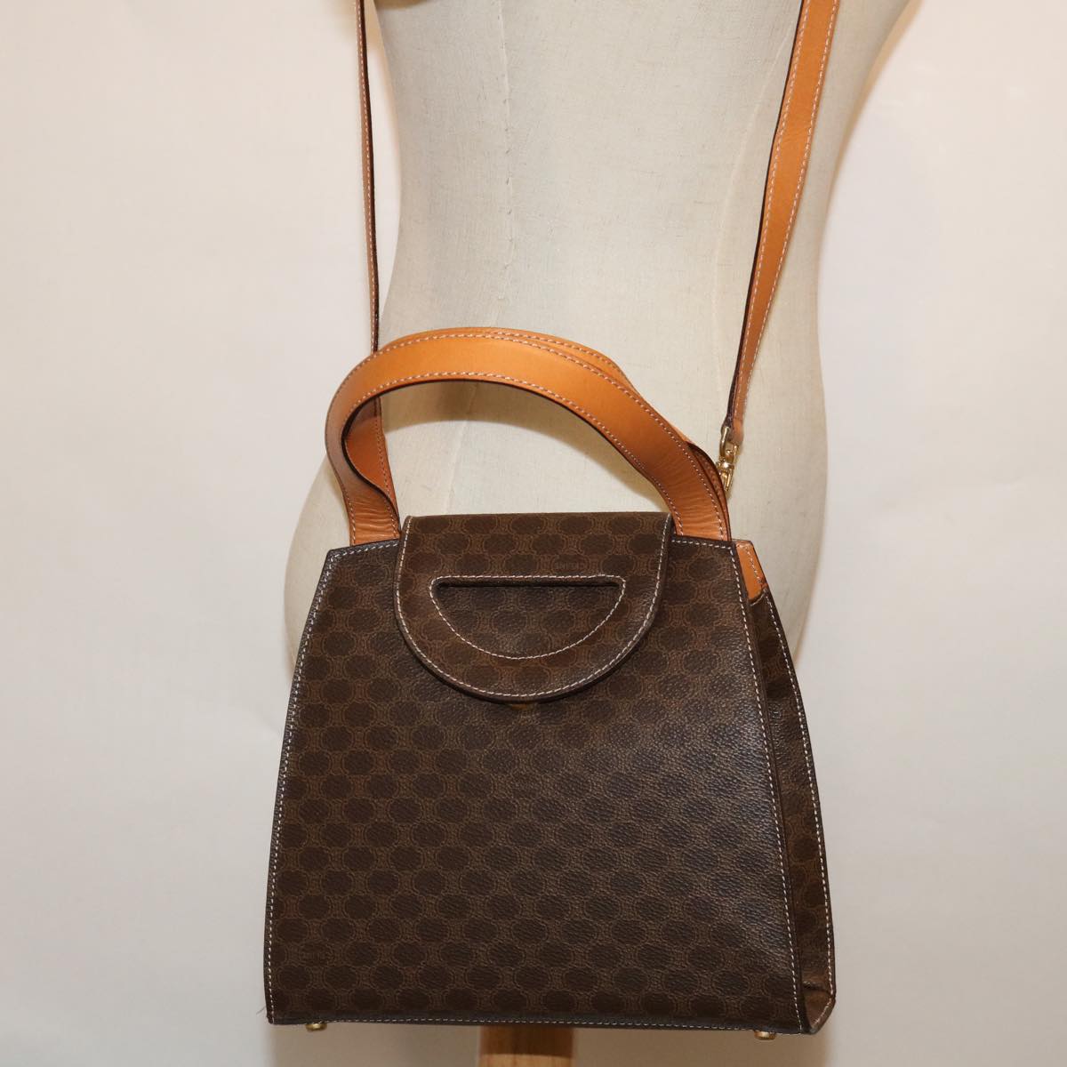 CELINE Macadam Canvas Hand Bag PVC 2way Brown Auth 69000V