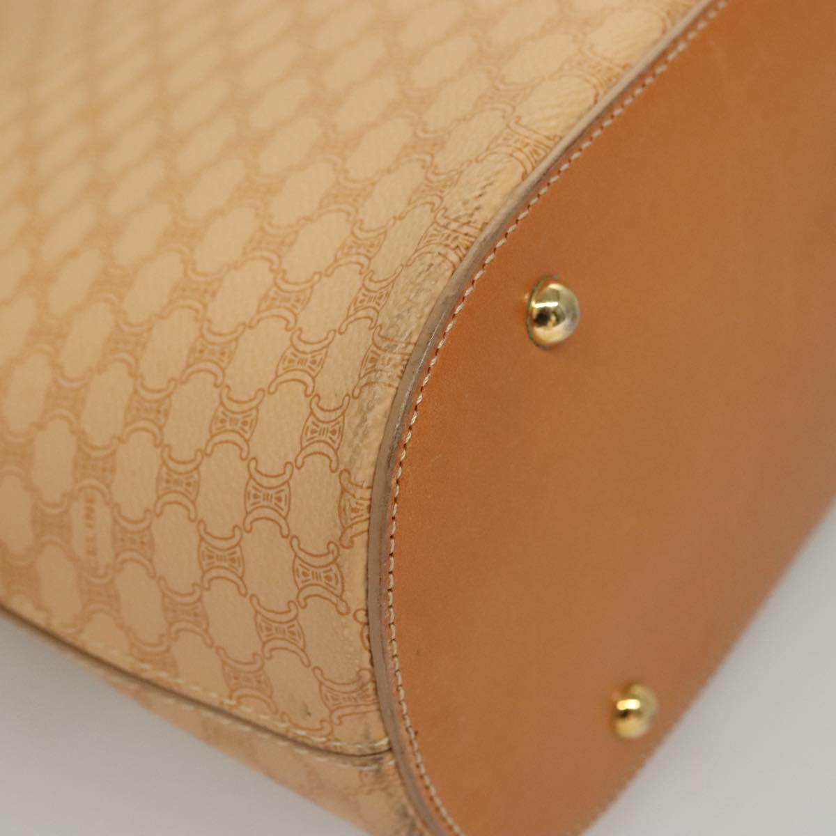 CELINE Macadam Canvas Hand Bag PVC Leather 2way Beige Auth 69018