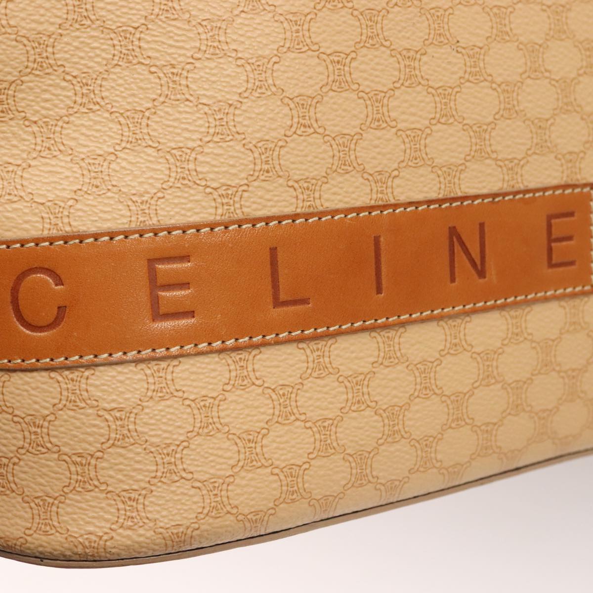 CELINE Macadam Canvas Hand Bag PVC Leather 2way Beige Auth 69018