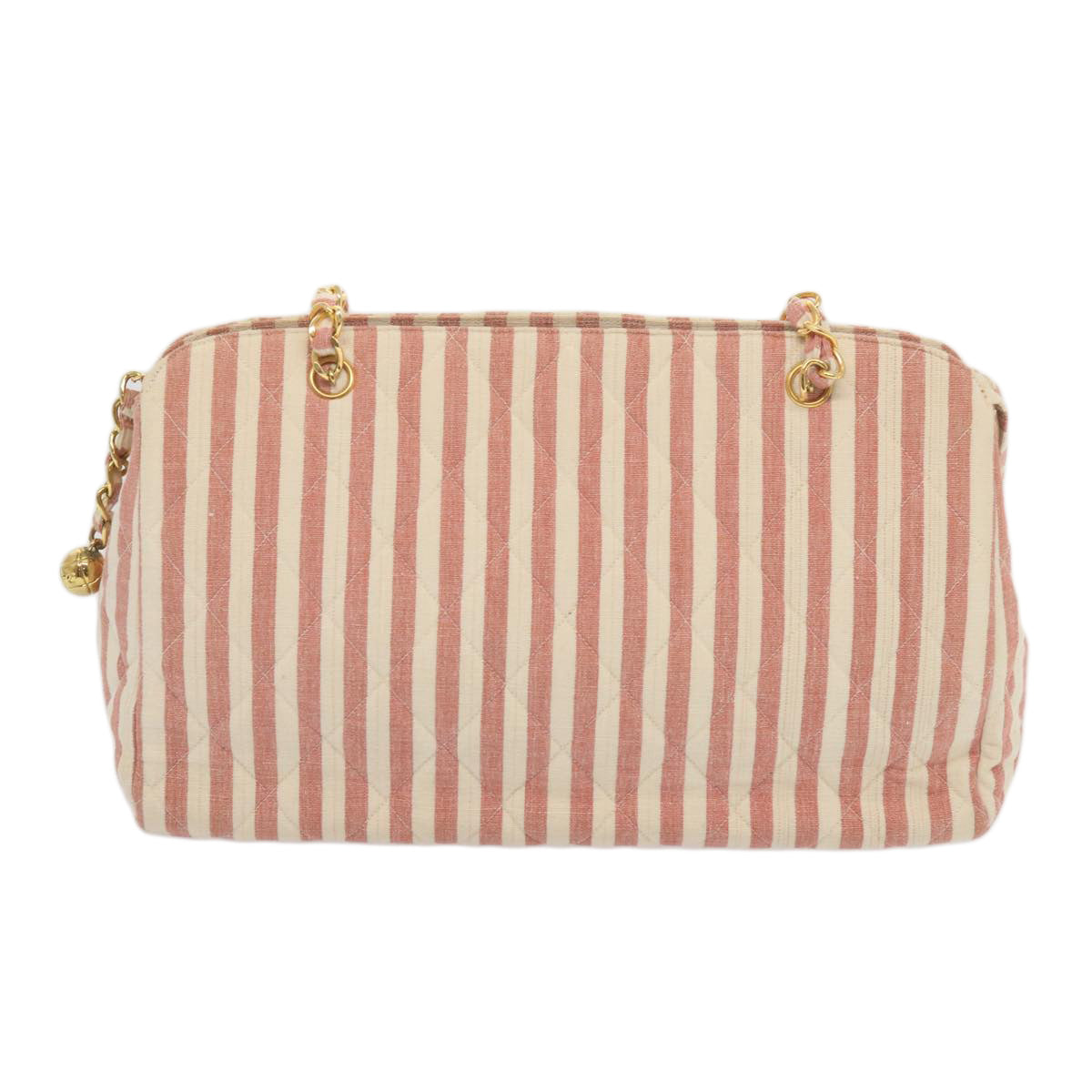 CHANEL Matelasse Chain Shoulder Bag Canvas White Red CC Auth 69059SAV