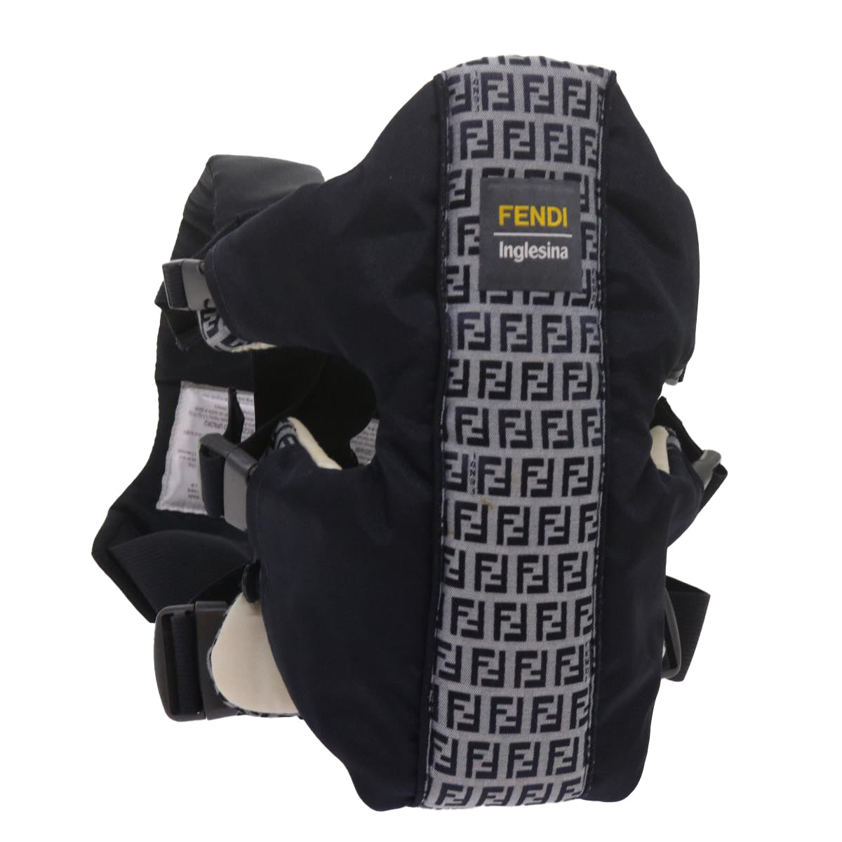 FENDI Baby Carrier Zucchino Canvas Shoulder Bag Black Auth 69064V