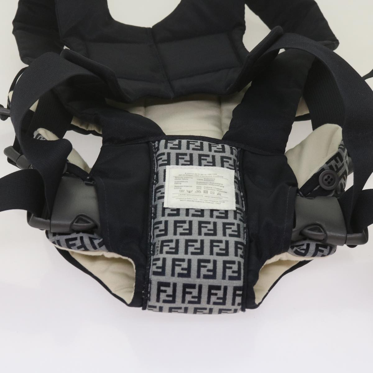 FENDI Baby Carrier Zucchino Canvas Shoulder Bag Black Auth 69064V