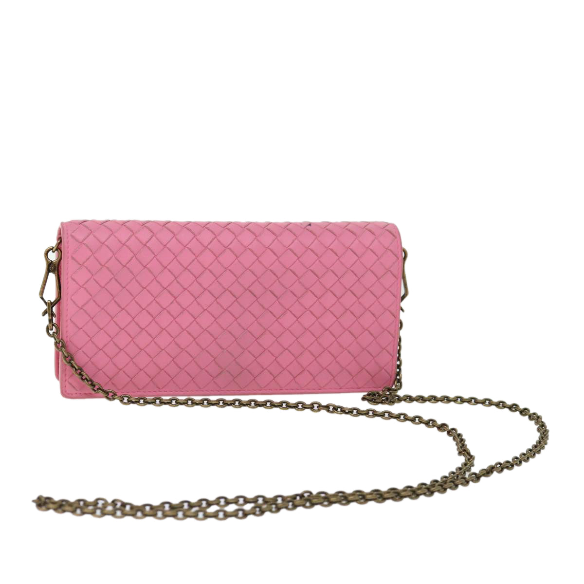 BOTTEGAVENETA INTRECCIATO Chain Shoulder Bag Leather Pink Auth 69077