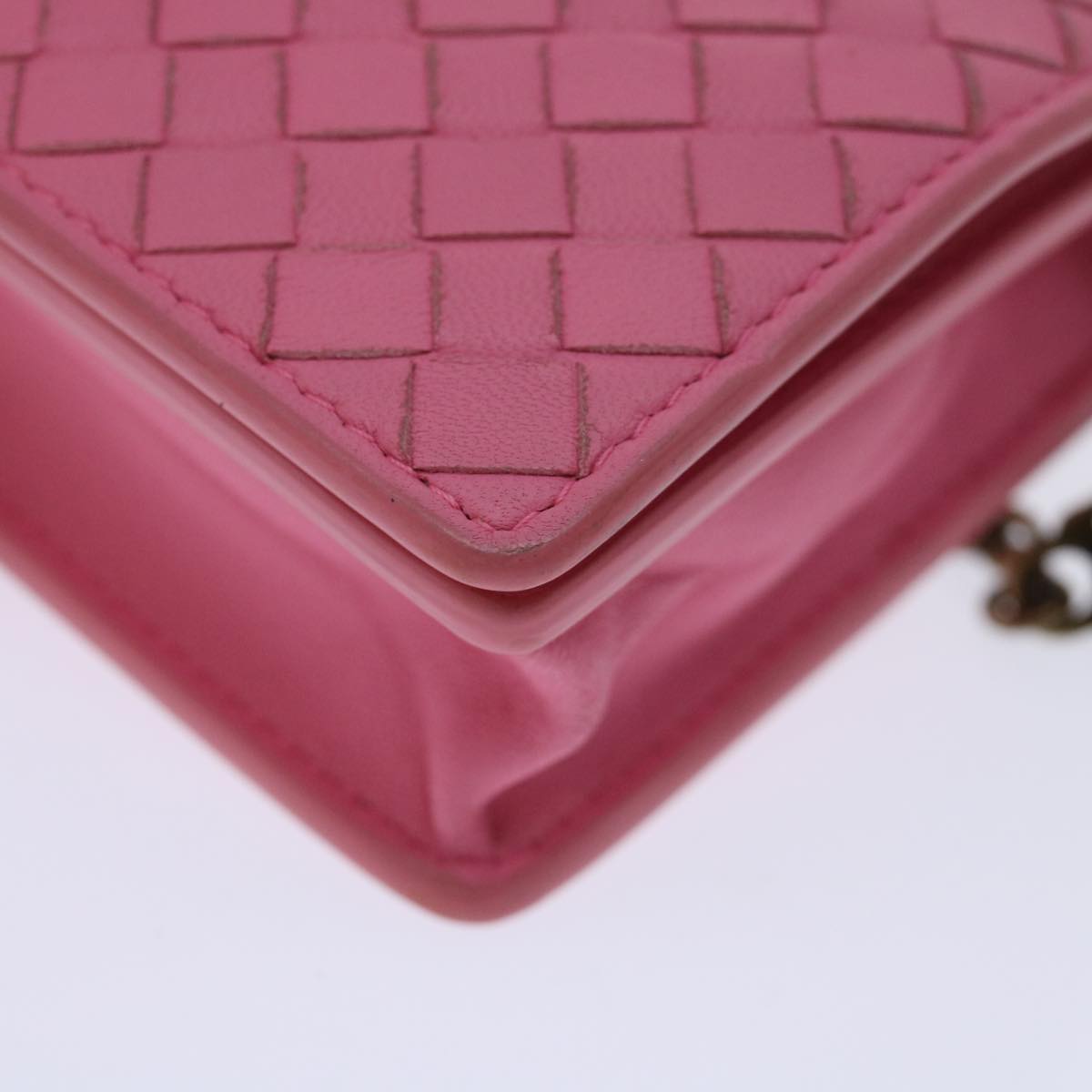 BOTTEGAVENETA INTRECCIATO Chain Shoulder Bag Leather Pink Auth 69077