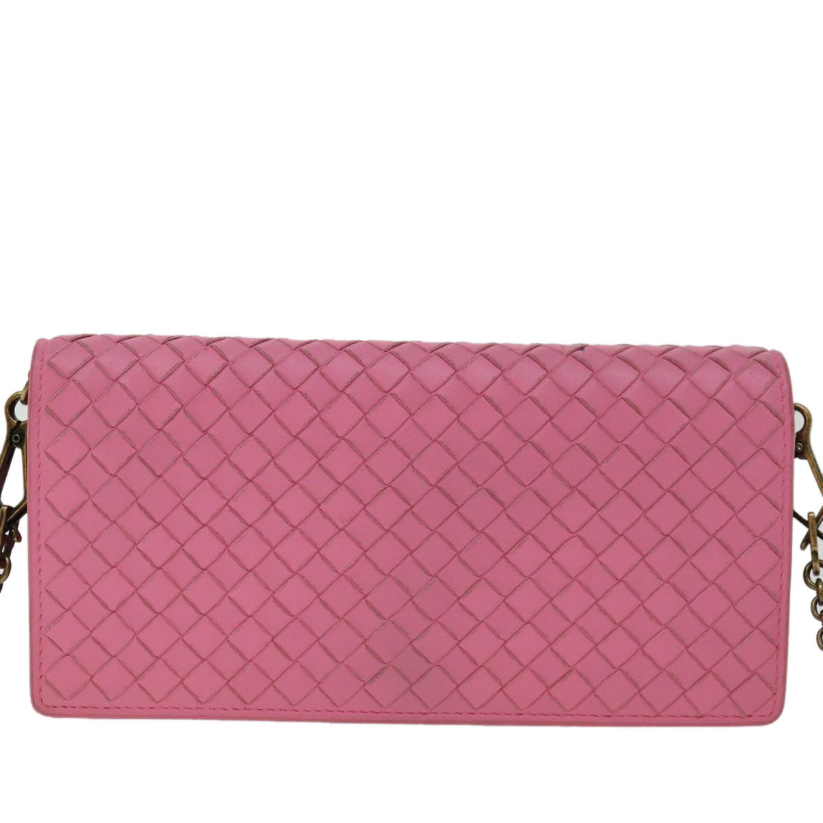 BOTTEGAVENETA INTRECCIATO Chain Shoulder Bag Leather Pink Auth 69077