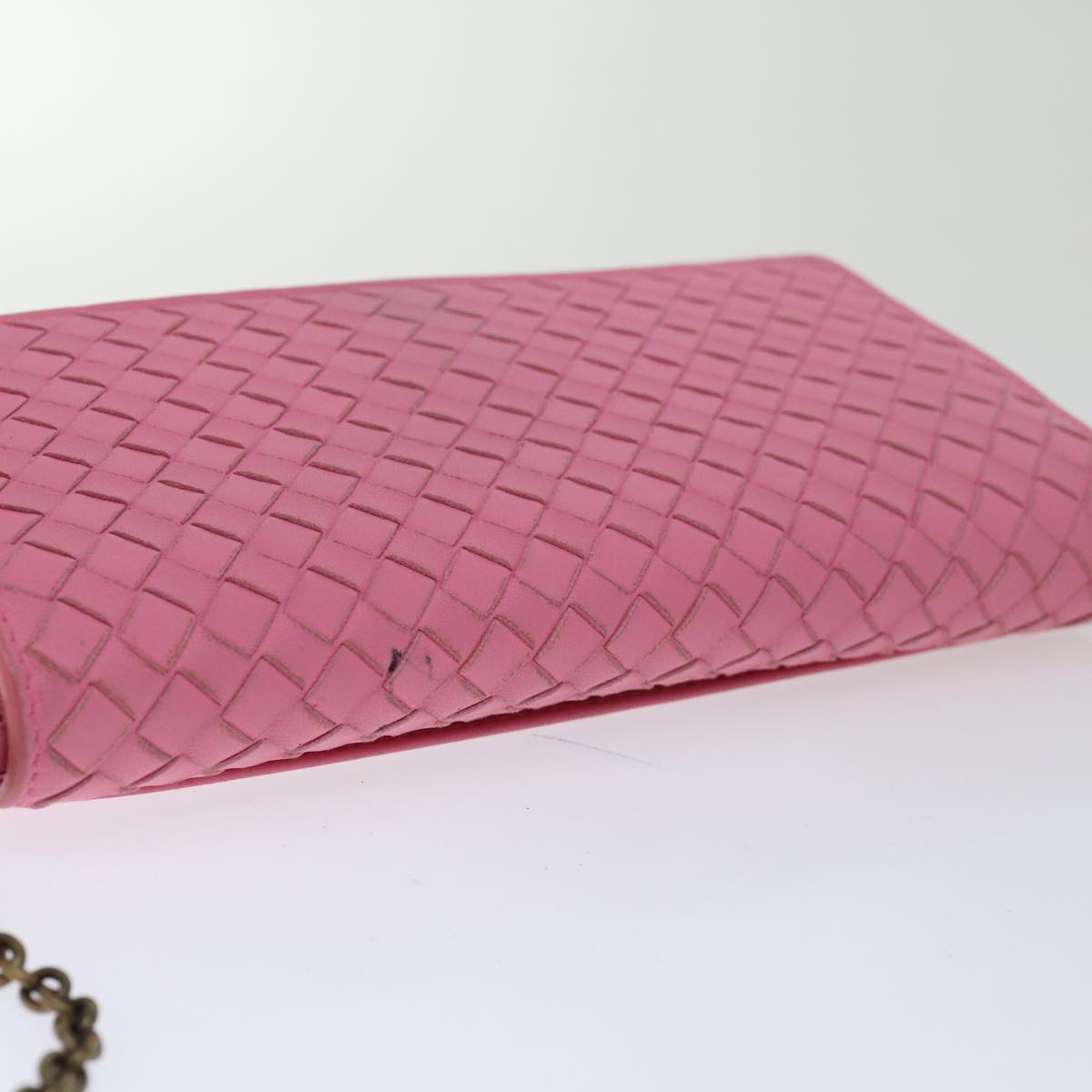 BOTTEGAVENETA INTRECCIATO Chain Shoulder Bag Leather Pink Auth 69077