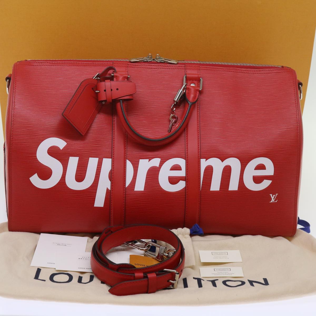LOUIS VUITTON Epi Supreme Keepall Bandouliere 45 Bag Red M53419 LV Auth 69102S