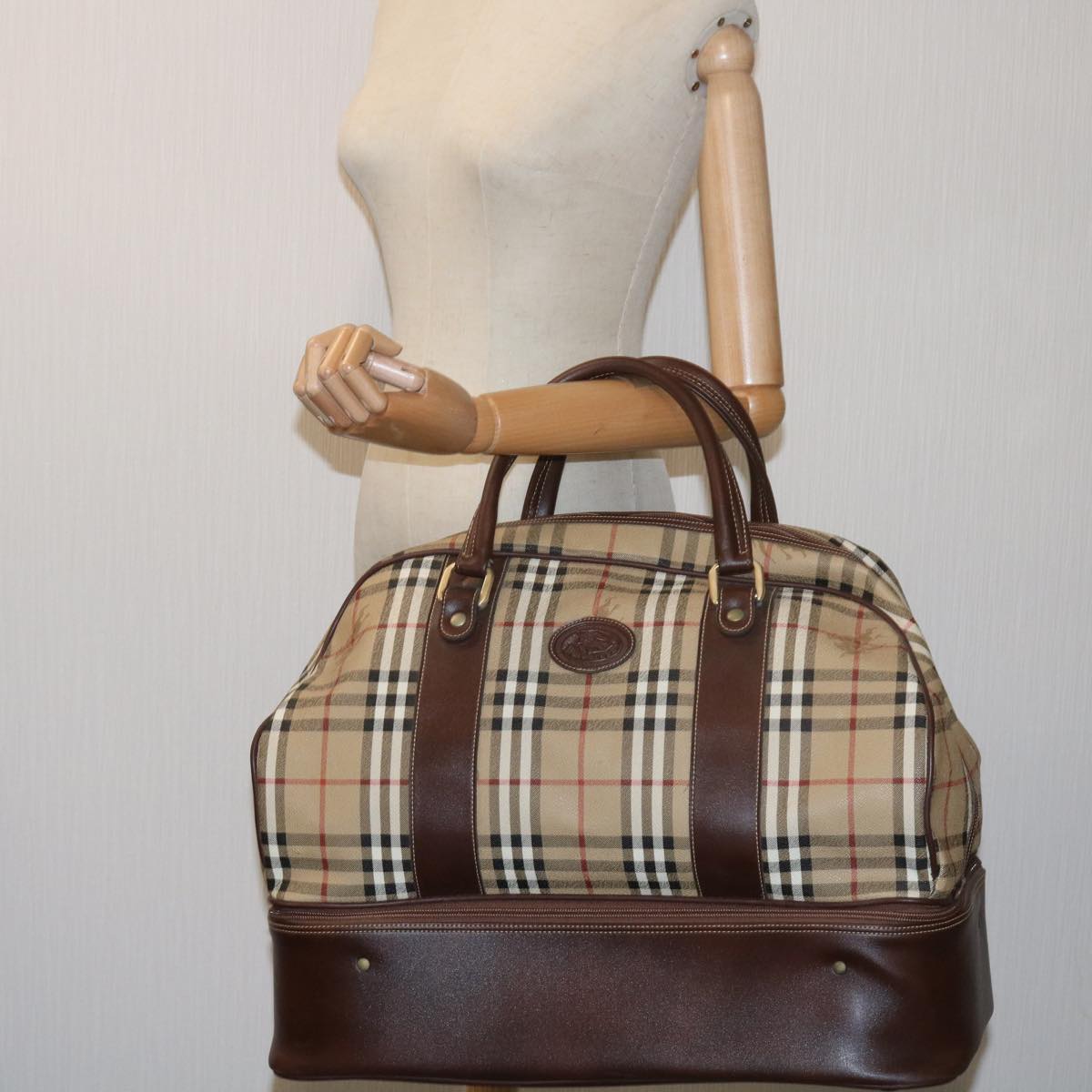 Burberrys Nova Check Hand Bag PVC Leather Beige Auth 69121