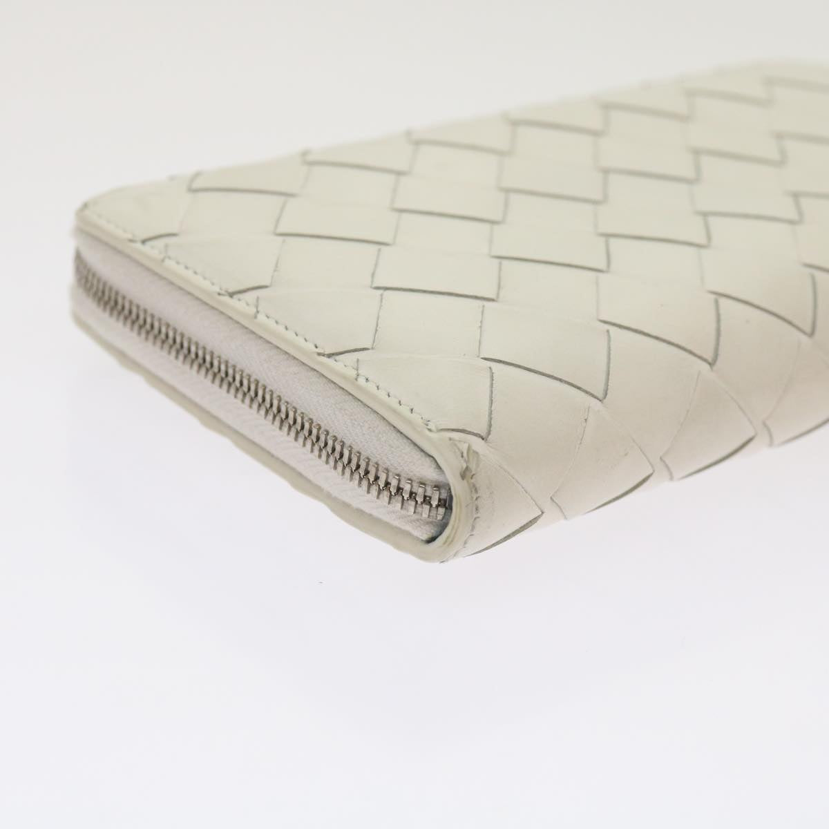 BOTTEGA VENETA INTRECCIATO Long Wallet Leather White Auth 69132