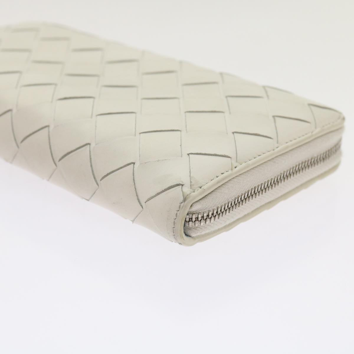 BOTTEGA VENETA INTRECCIATO Long Wallet Leather White Auth 69132