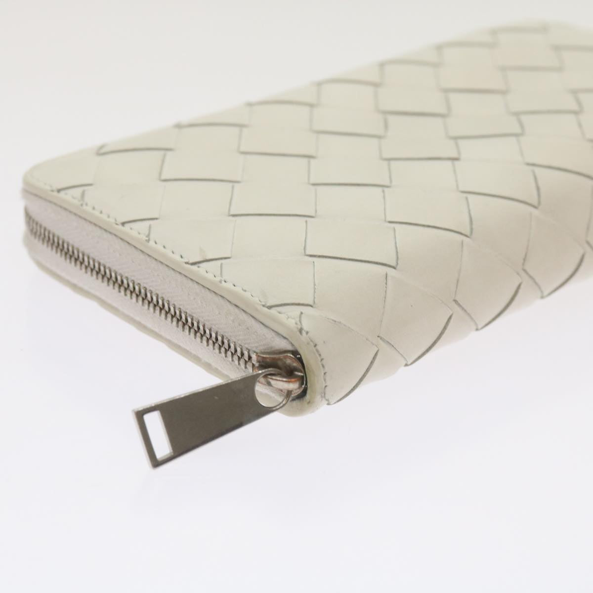 BOTTEGA VENETA INTRECCIATO Long Wallet Leather White Auth 69132