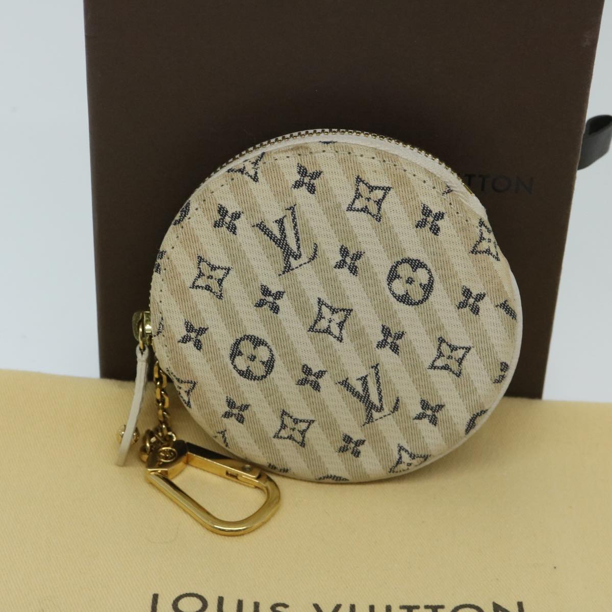 LOUIS VUITTON Mini Lin Croisette Porte Monnaie Round Blue M95498 LV Auth 69179