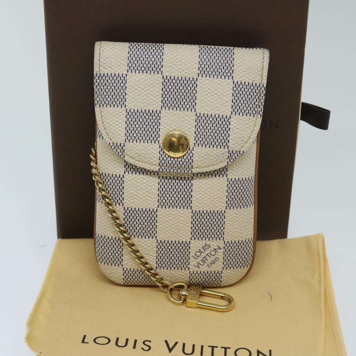 LOUIS VUITTON Damier Azur Etui Telephonne MM Cell Phone Case N60026 Auth 69185V
