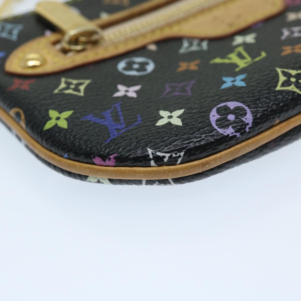 LOUIS VUITTON Multicolor Pochette MM Coin Purse Black M60031 LV Auth 69187