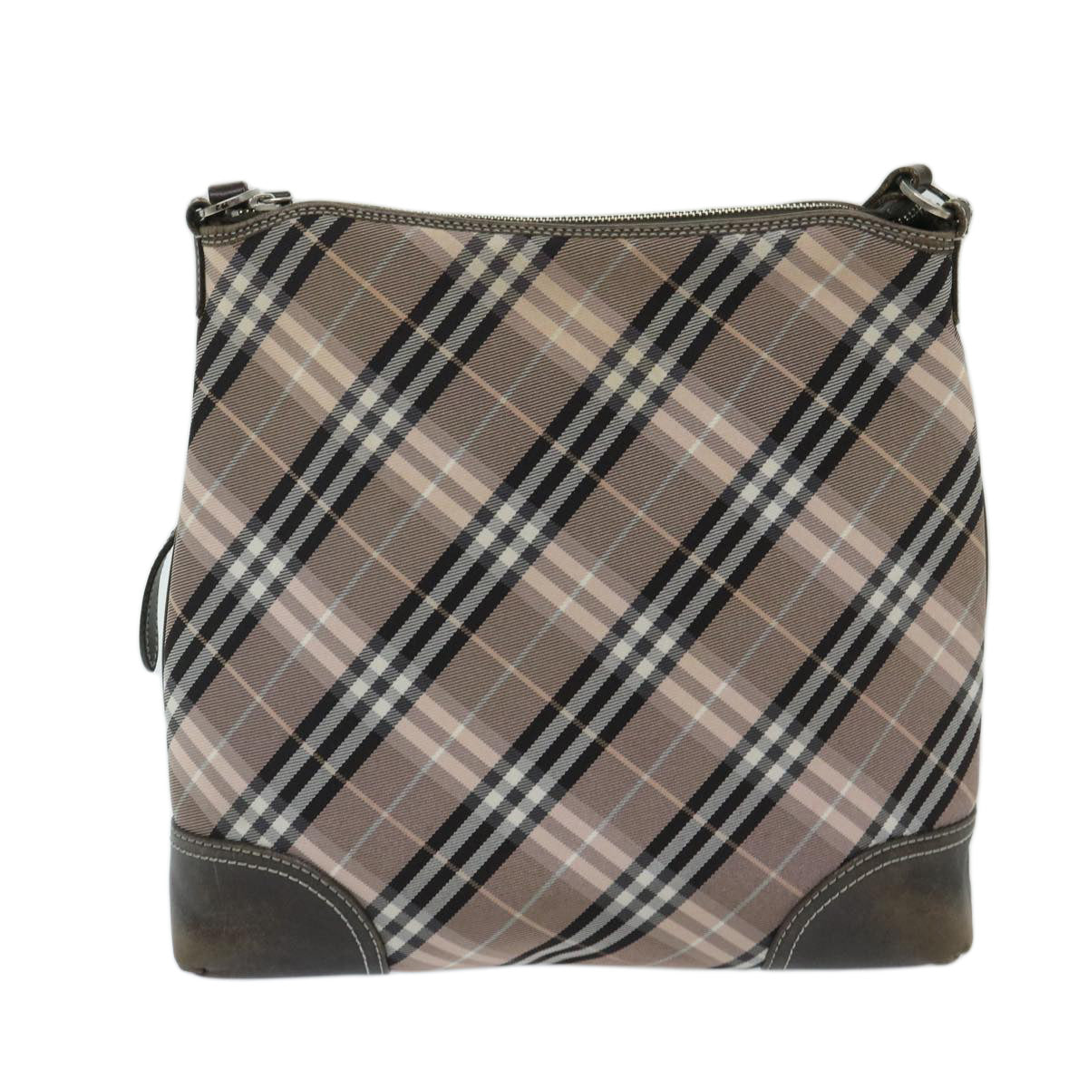 BURBERRY Nova Check Blue Label Shoulder Bag Canvas Pink Brown Auth 69207