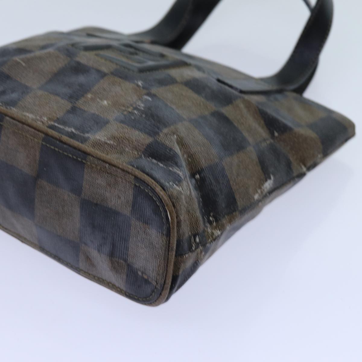 FENDI Pecan Canvas Hand Bag 2way Brown Black Auth 69215