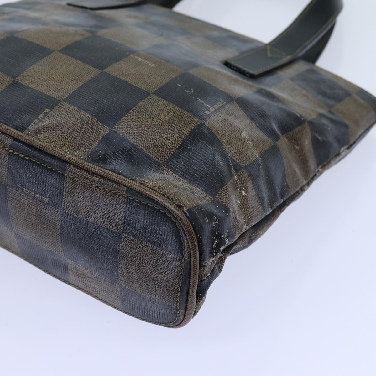 FENDI Pecan Canvas Hand Bag 2way Brown Black Auth 69215