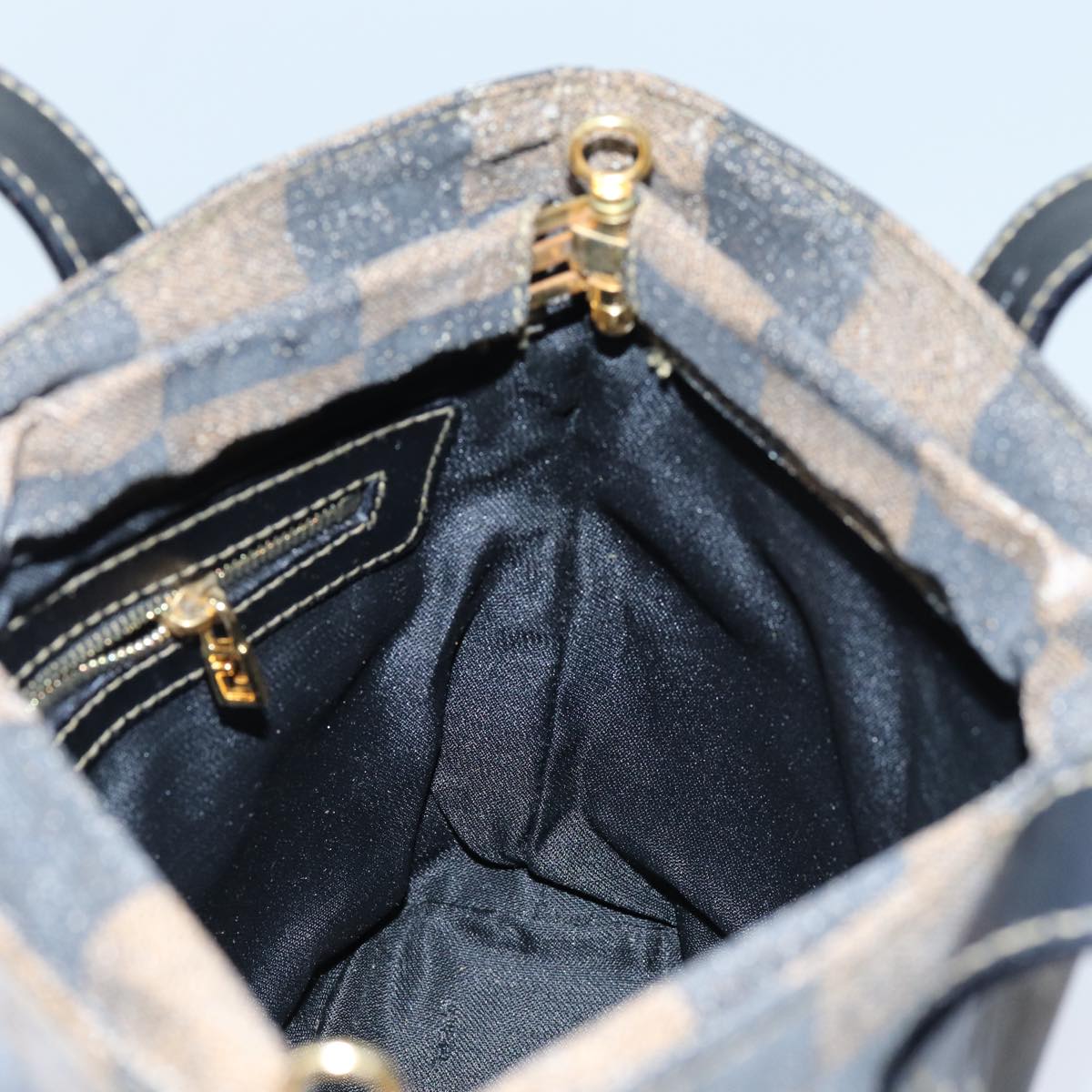 FENDI Pecan Canvas Hand Bag 2way Brown Black Auth 69215