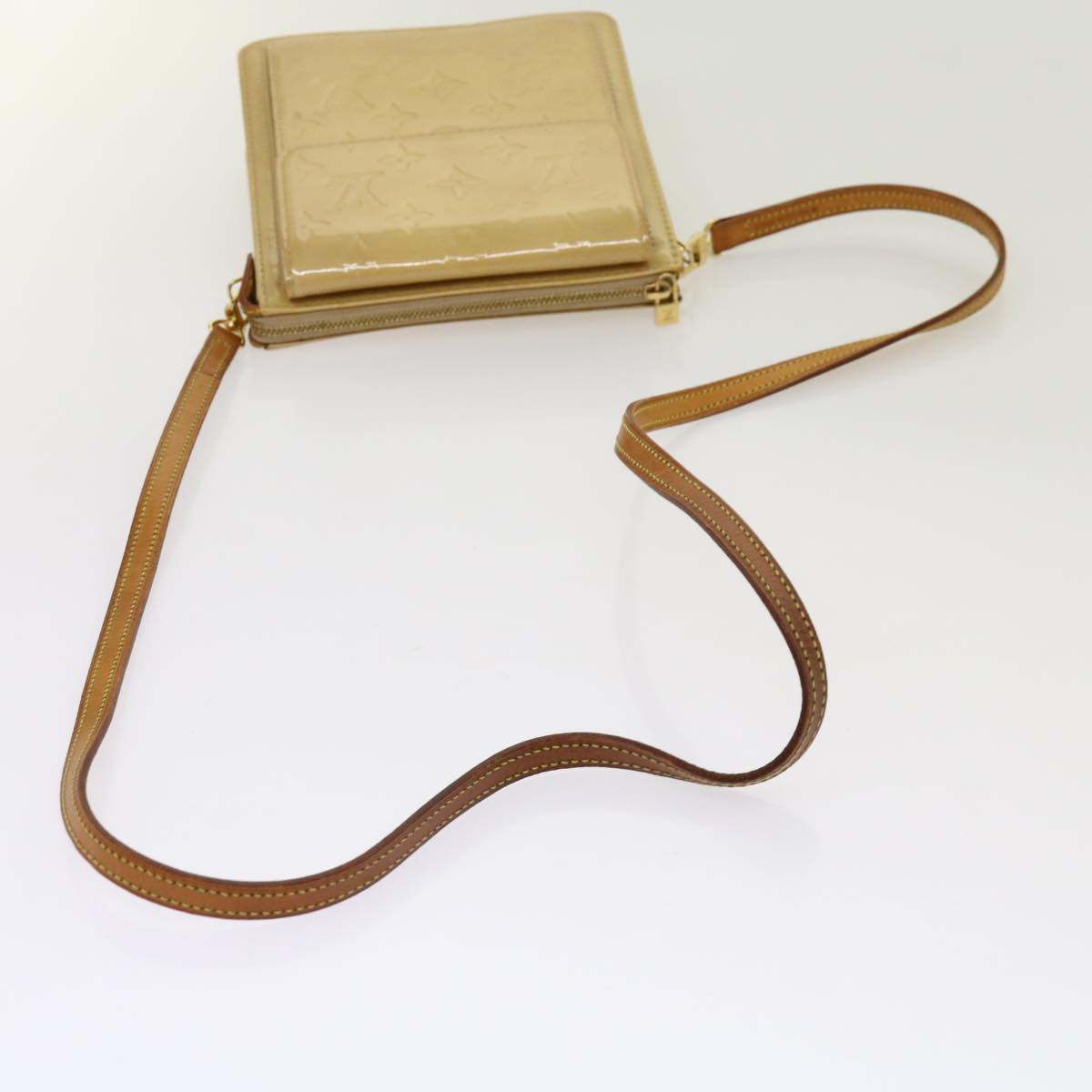 LOUIS VUITTON Monogram Vernis Motto Accessory Pouch Beige M91136 LV Auth 69248