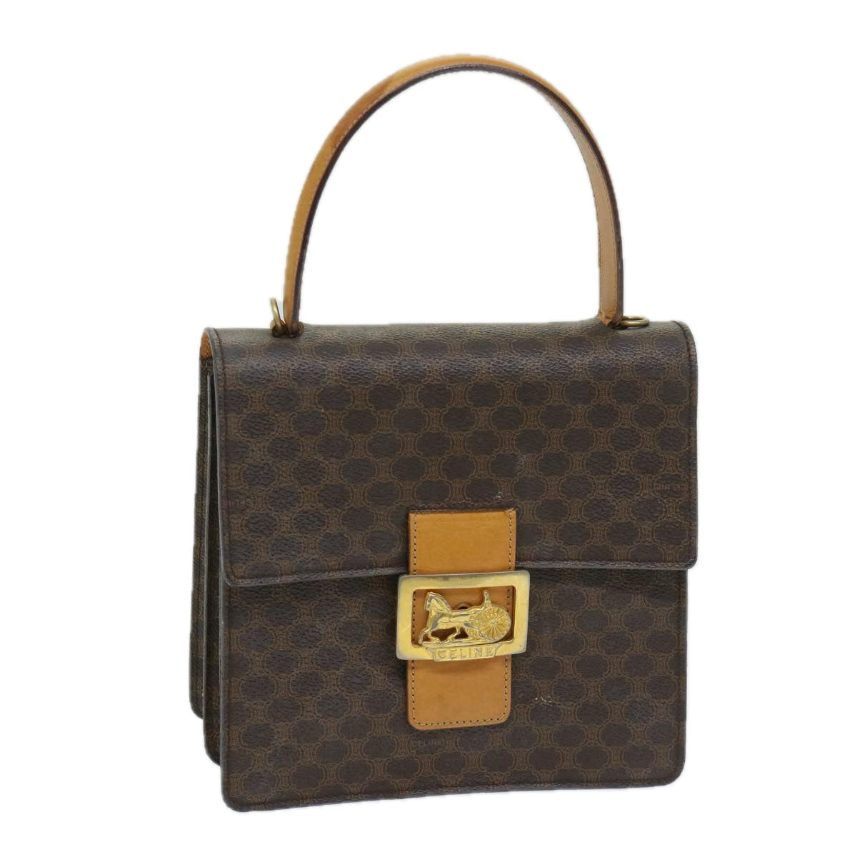 CELINE Macadam Canvas Hand Bag PVC Brown Auth 69272