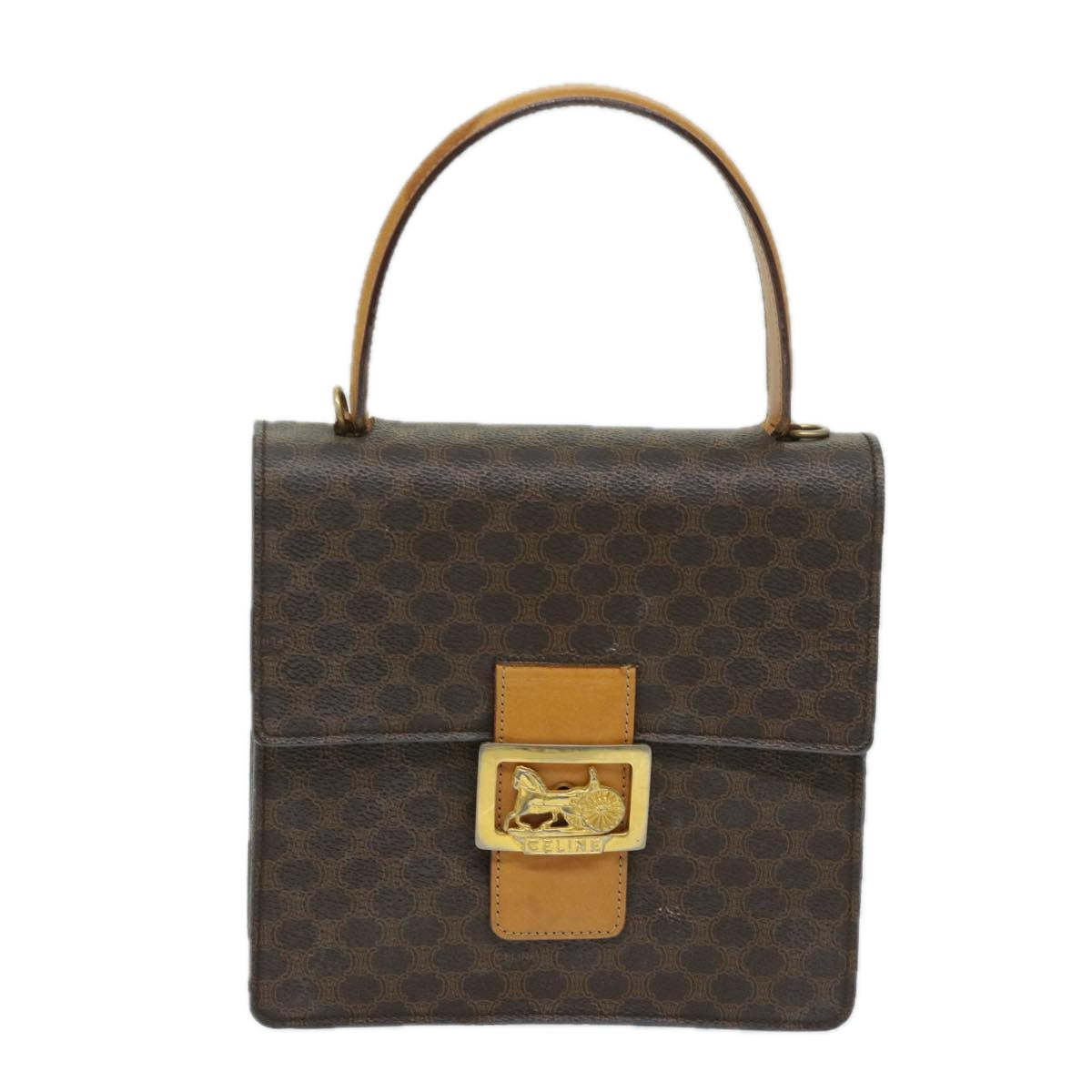 CELINE Macadam Canvas Hand Bag PVC Brown Auth 69272
