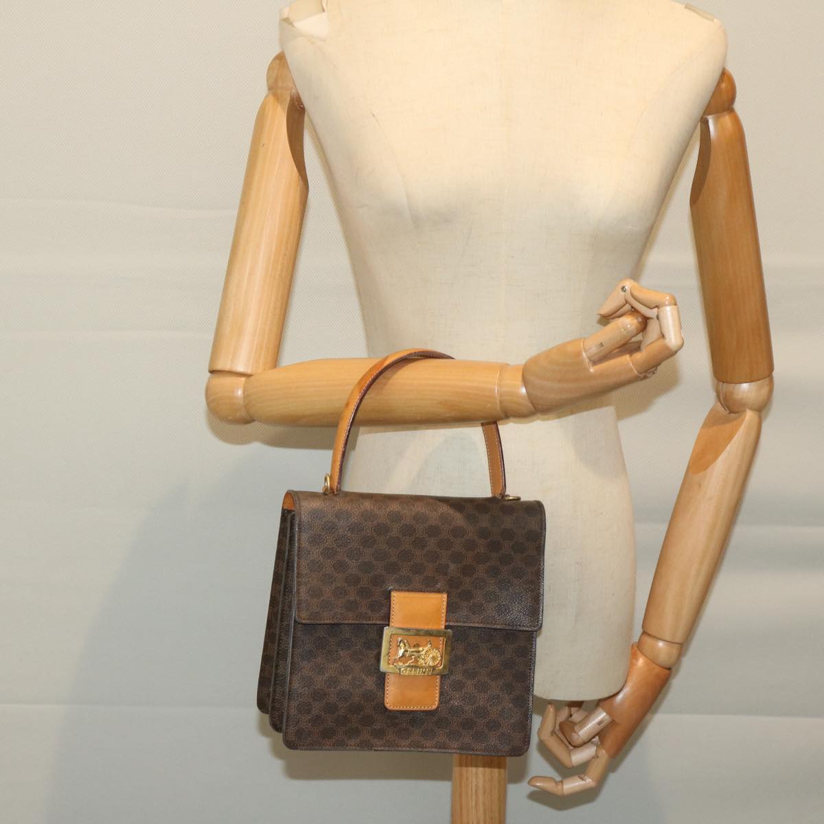 CELINE Macadam Canvas Hand Bag PVC Brown Auth 69272