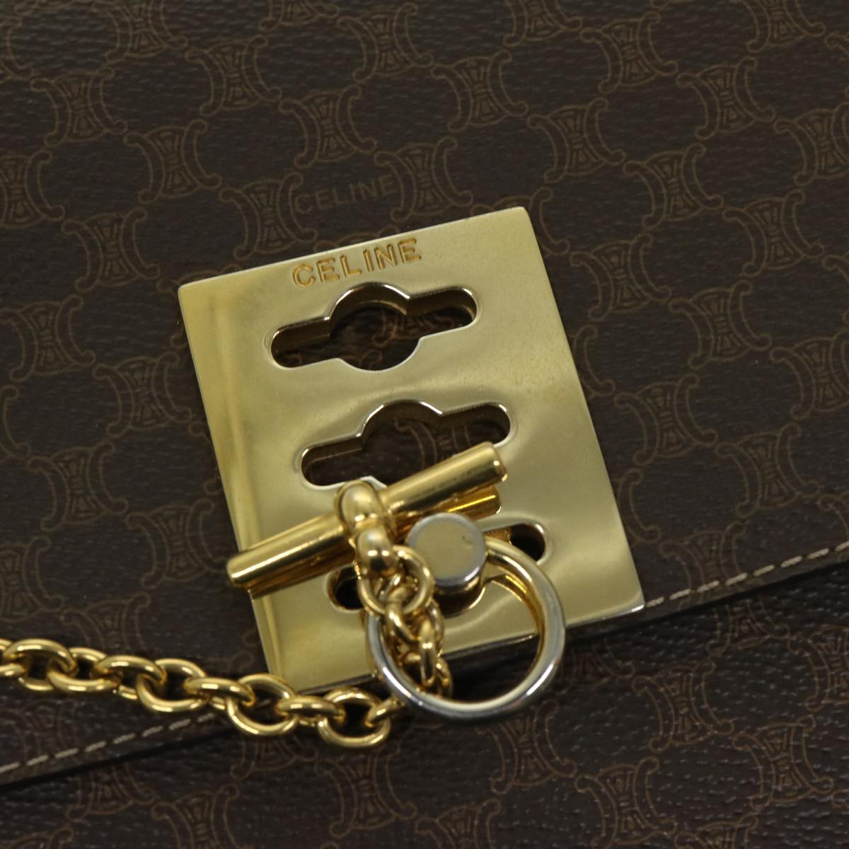 CELINE Macadam Canvas Shoulder Bag PVC Brown Auth 69278