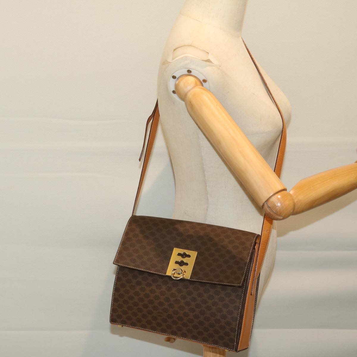 CELINE Macadam Canvas Shoulder Bag PVC Brown Auth 69278
