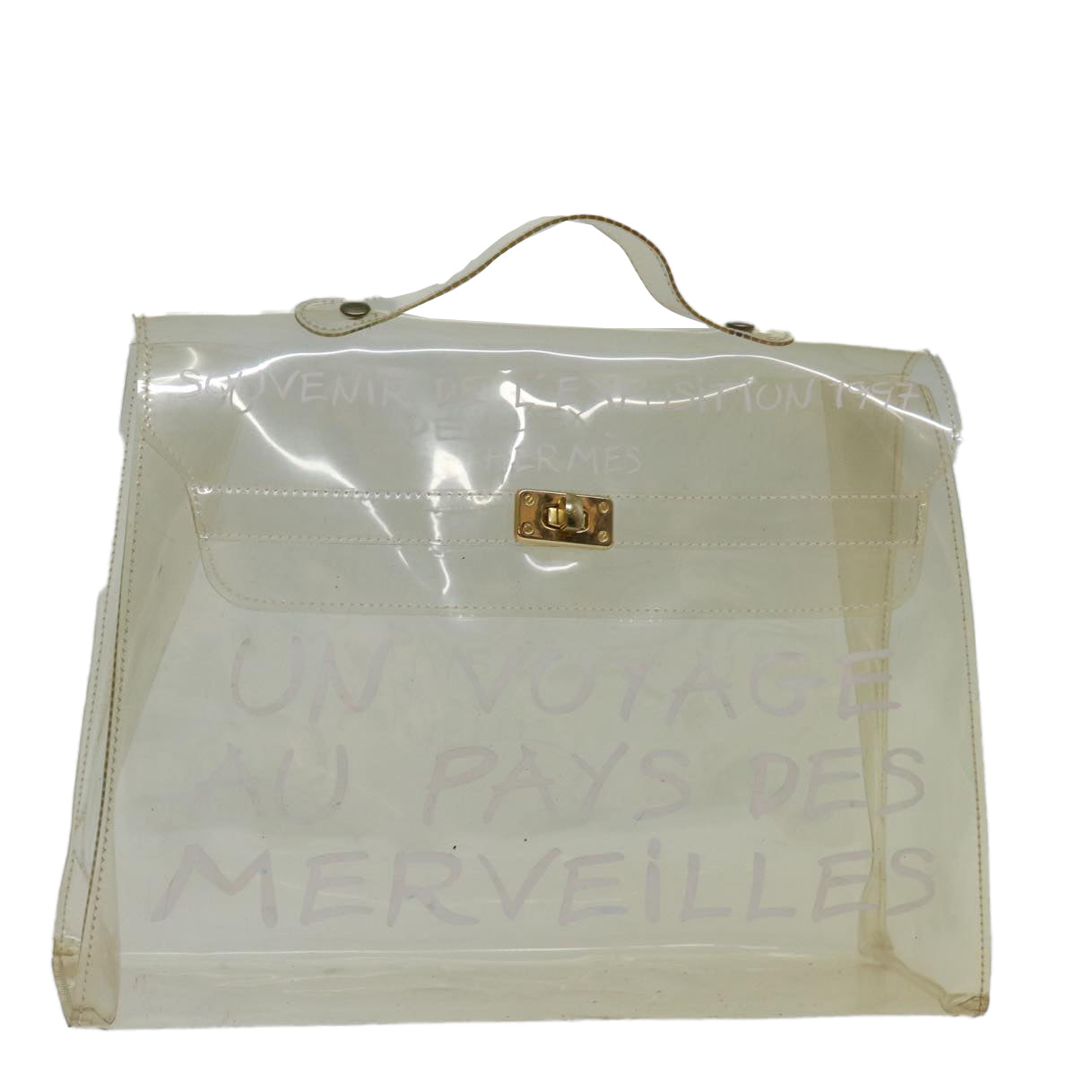 HERMES Vinyl Kelly Hand Bag Vinyl Clear Auth 69325