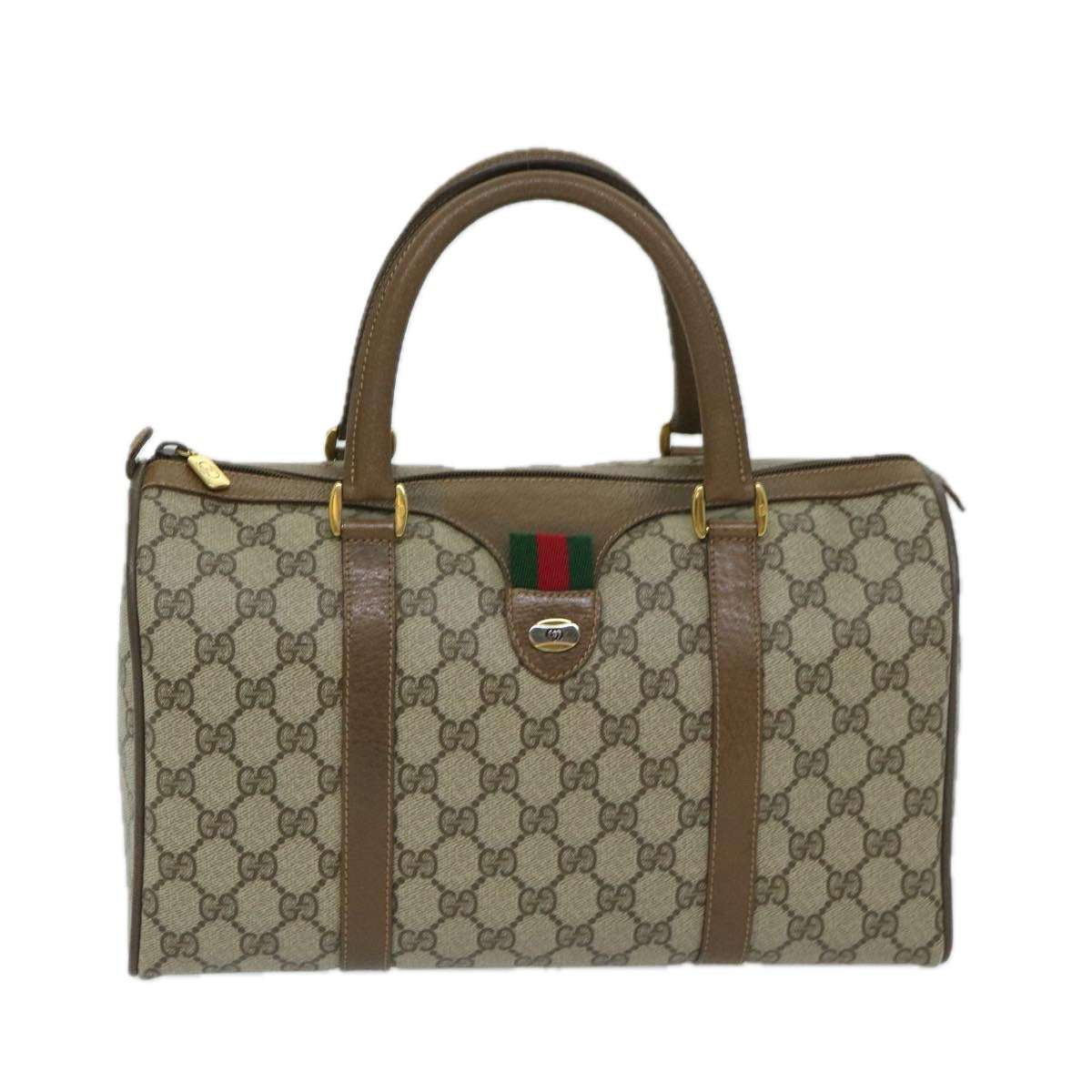 GUCCI GG Supreme Web Sherry Line Hand Bag PVC Beige Red 39 02 007 Auth 69337