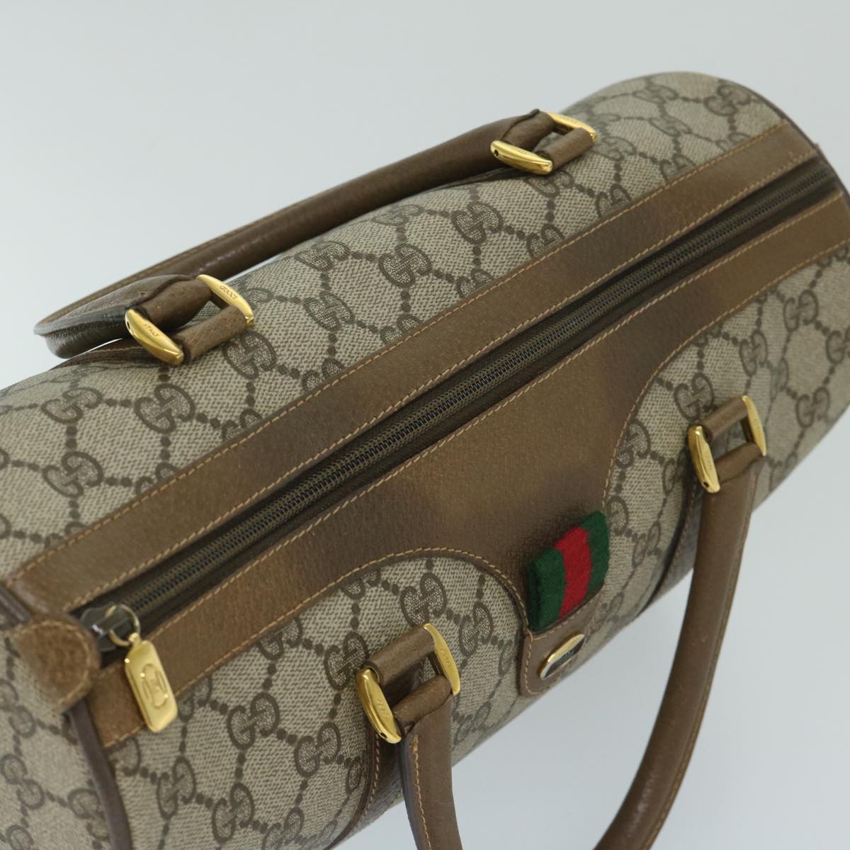 GUCCI GG Supreme Web Sherry Line Hand Bag PVC Beige Red 39 02 007 Auth 69337