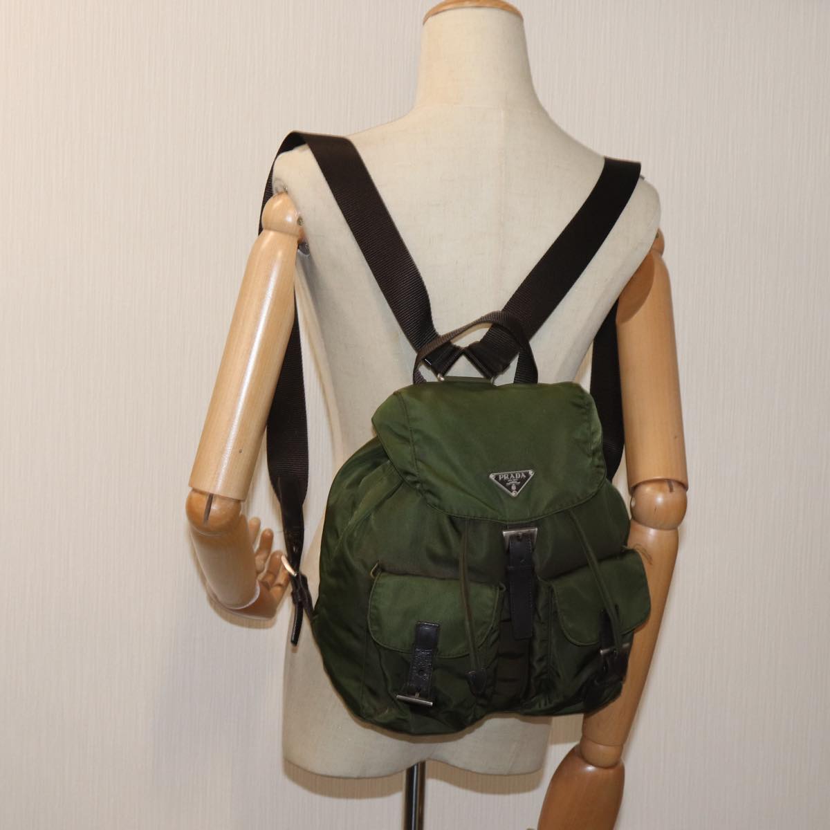 PRADA Backpack Nylon Khaki Auth 69344