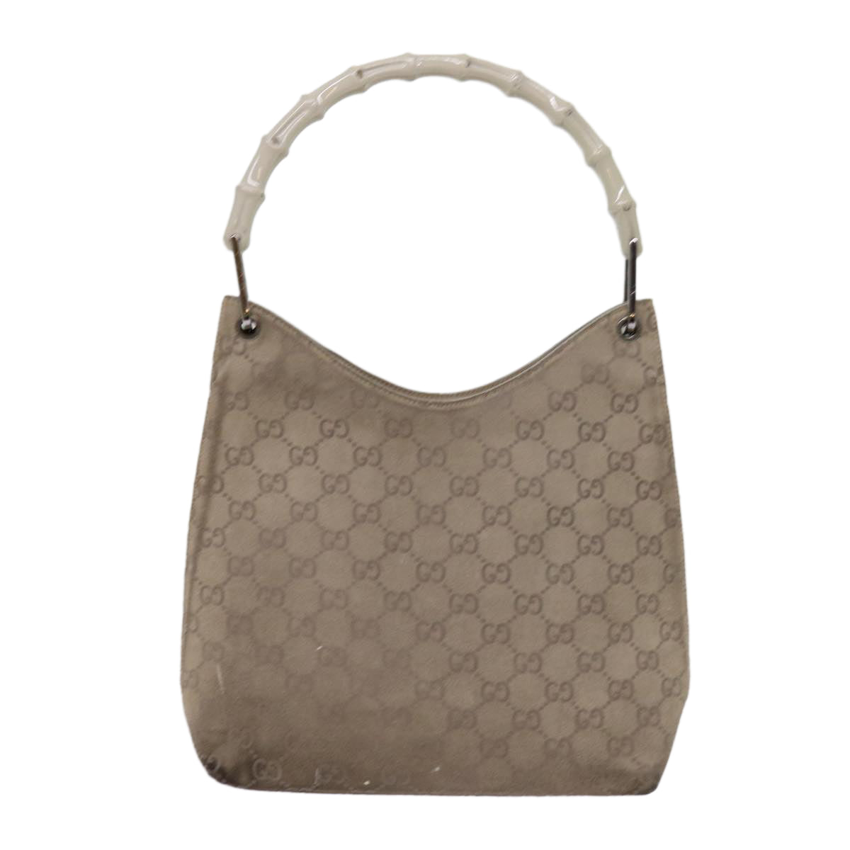 GUCCI GG Canvas Bamboo Shoulder Bag Gray 001 2058 3007 Auth 69361