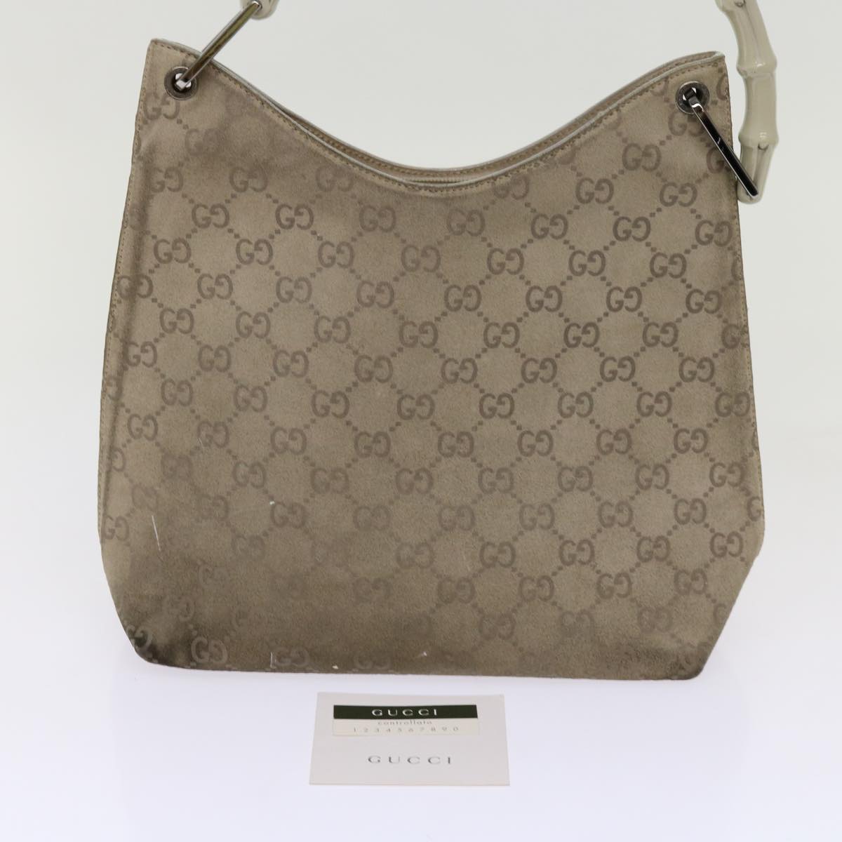 GUCCI GG Canvas Bamboo Shoulder Bag Gray 001 2058 3007 Auth 69361