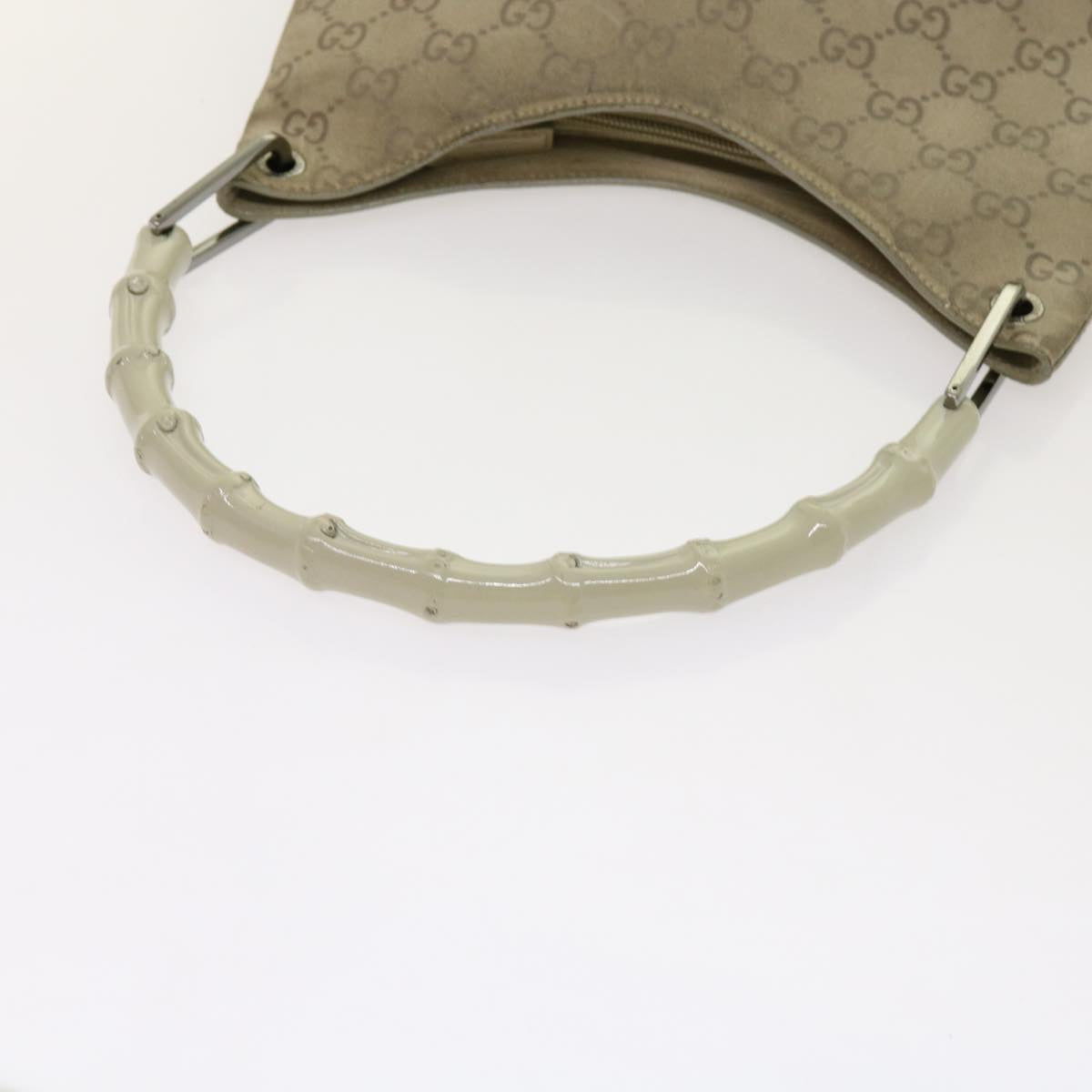 GUCCI GG Canvas Bamboo Shoulder Bag Gray 001 2058 3007 Auth 69361