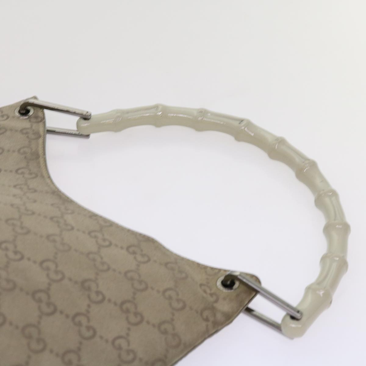 GUCCI GG Canvas Bamboo Shoulder Bag Gray 001 2058 3007 Auth 69361