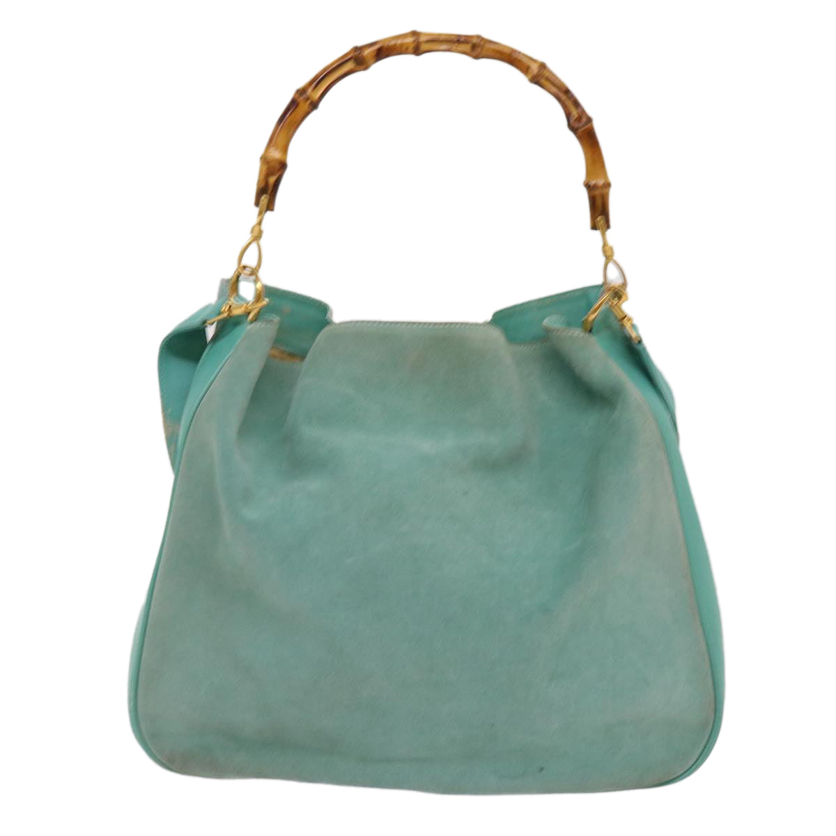 GUCCI Bamboo Shoulder Bag Suede 2way Light Blue 001 1577 Auth 69363